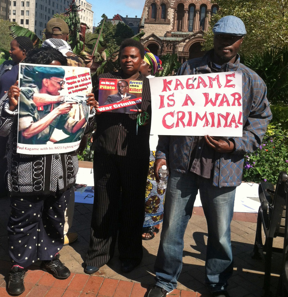 Critics of President Paul Kagame of Rwanda demonstrated in Copley Square.