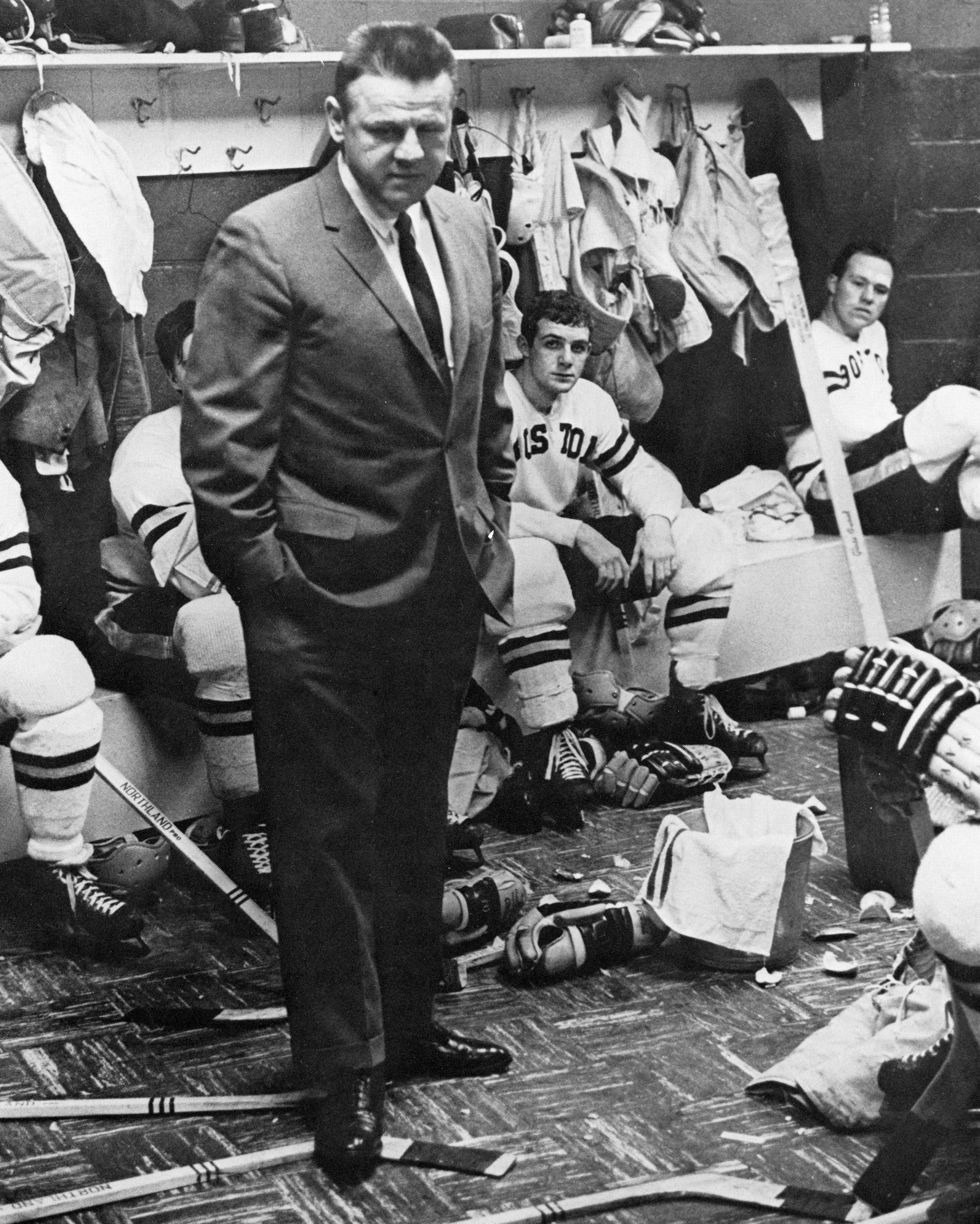 Eddie Barry guided the Boston State College hockey team to a 20-0 record in the 1965-66 season. UMass Boston, which merged with the college, plans to rename a rink in his honor.
