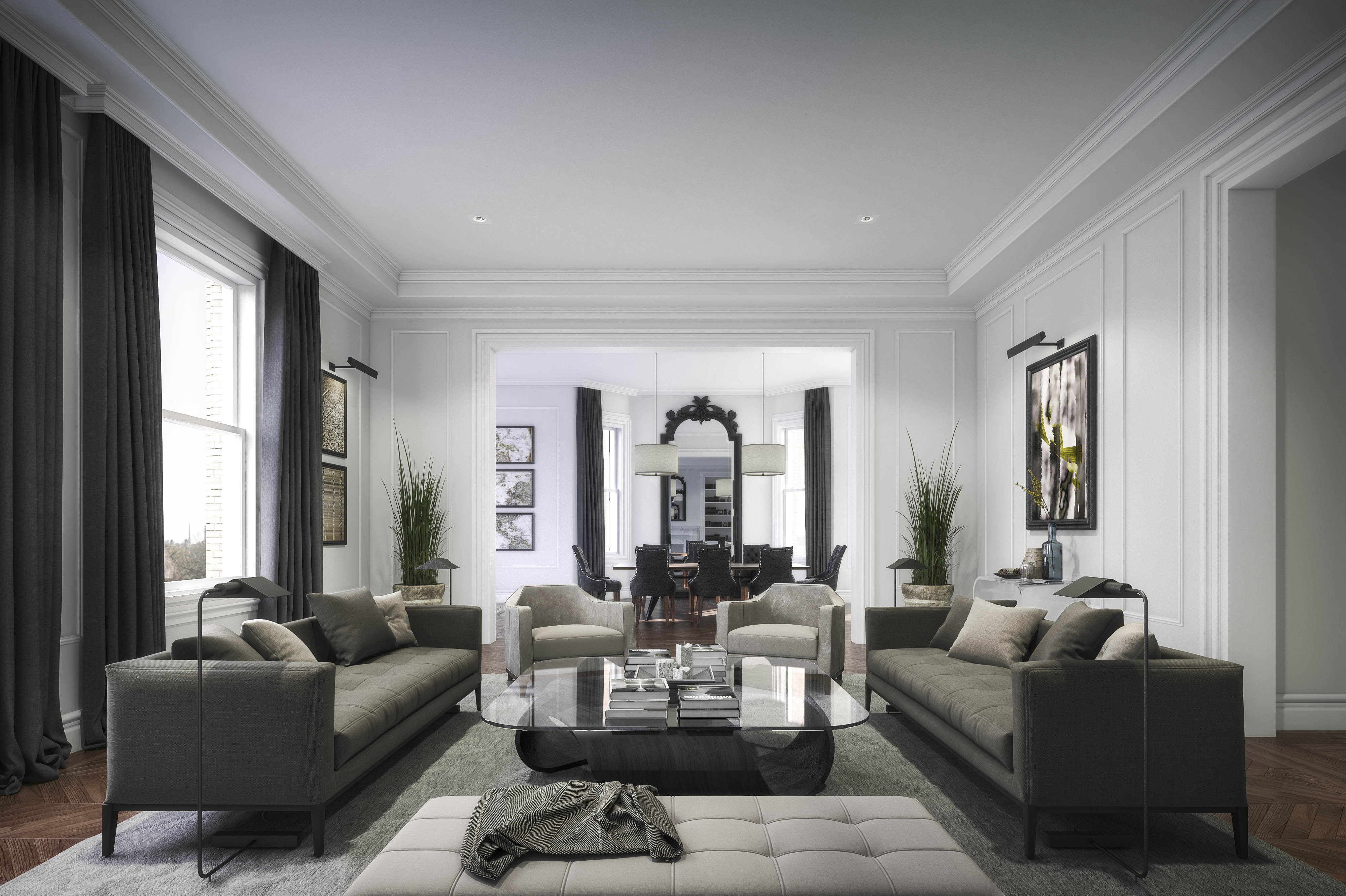 A rendering of a living room
