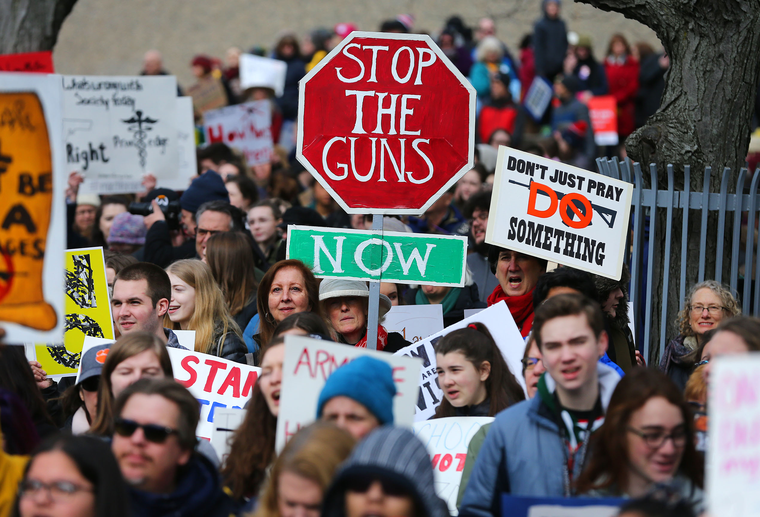 Students gathered at Madison Park High School and marched down Columbus Avenue to Boston Common.