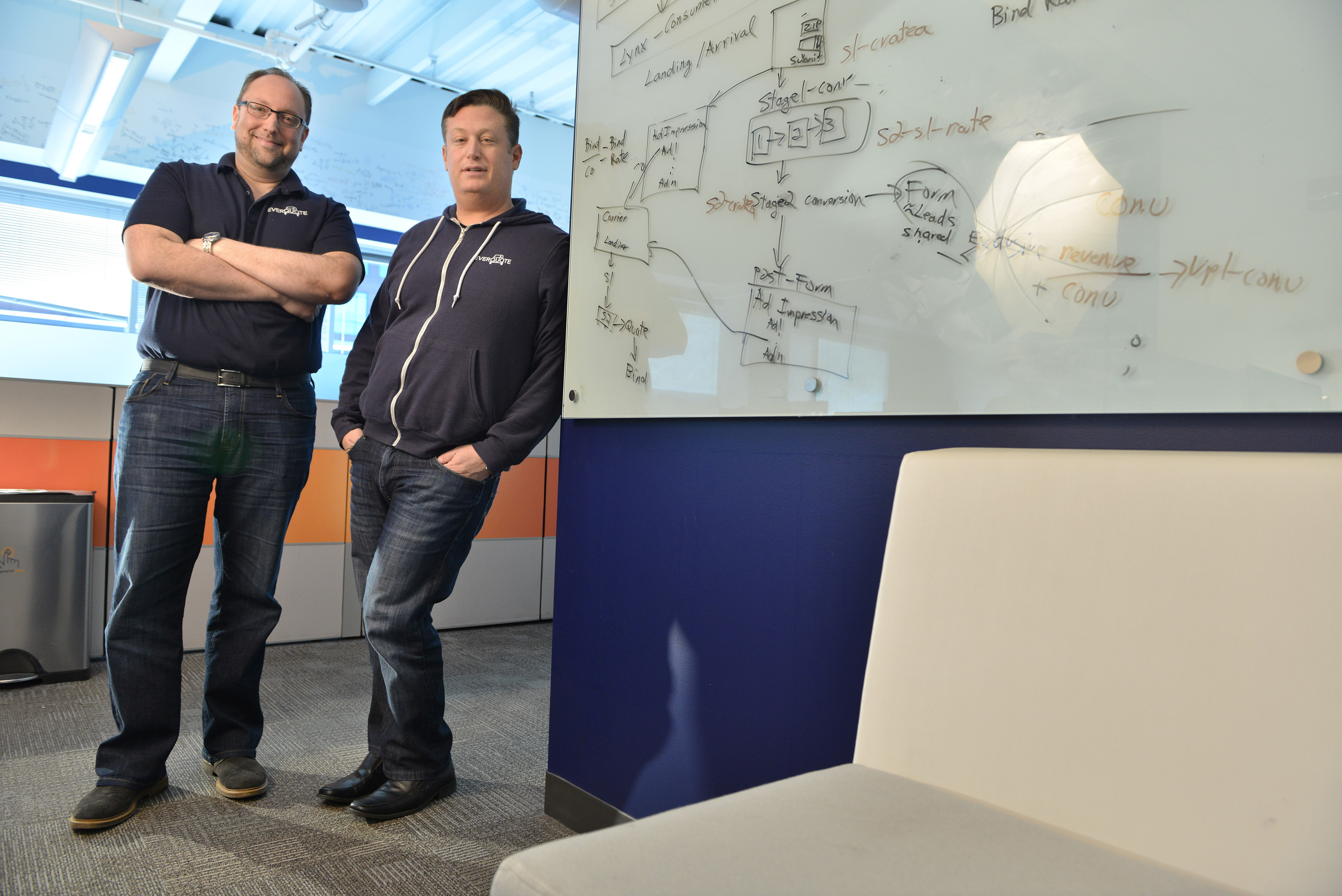 Middle-agers Tomas Revesz and Seth Birnbaum, EverQuote cofounders, are proof that high-tech, Kendall Square-based startups are not just for the young. Their auto insurance shopping site is geared to consumers 30 and older, the people most likely to buy car insurance.