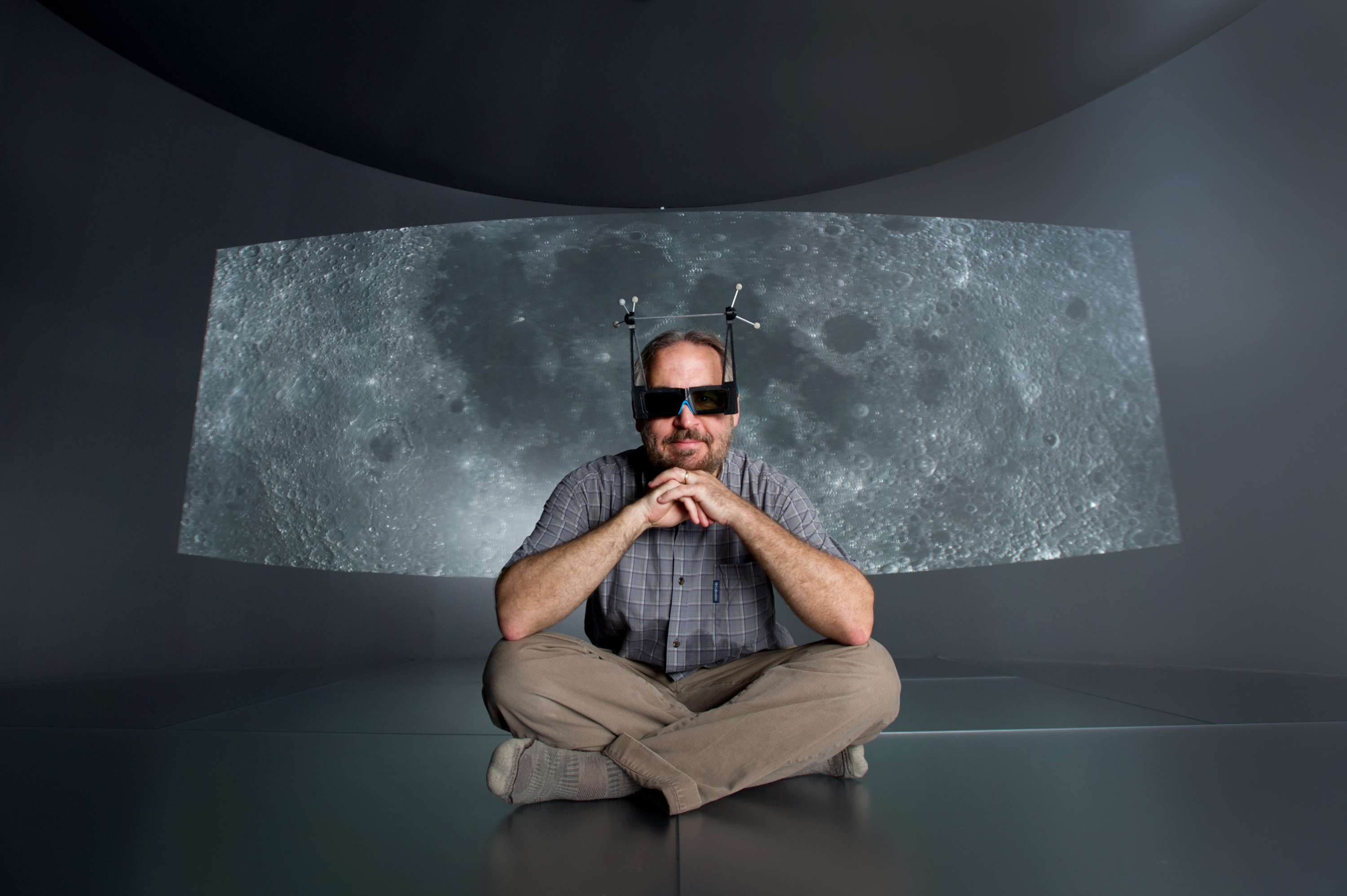 Brown University Computer Science Professor David Laidlaw inside the new Yurt virtual reality space on the university’s campus in Providence.