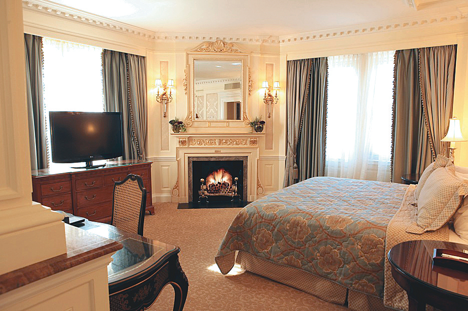 The Lenox in Back Bay has several rooms with fireplaces, and the chef will send up gourmet s’mores.