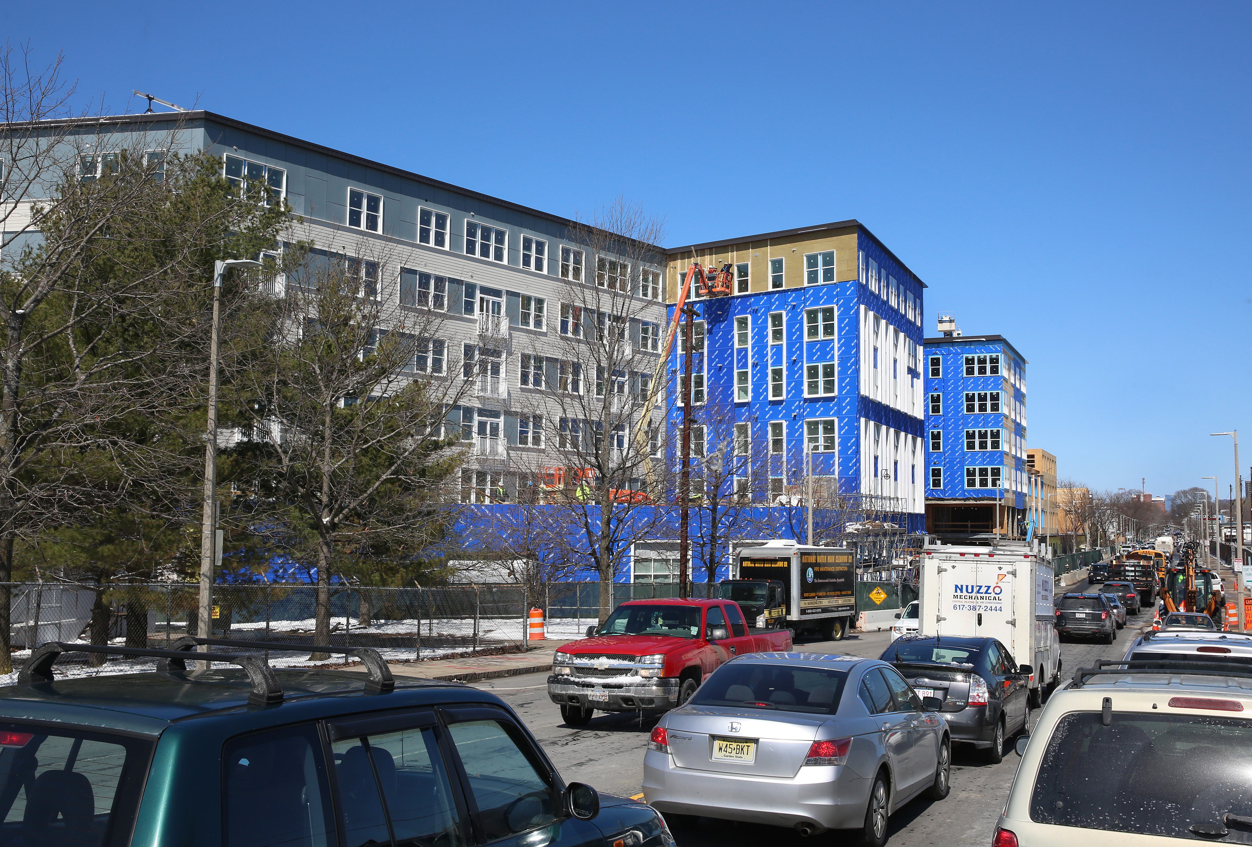More than 3,800 apartments opened in Boston last year, according to city data, and nearly 5,000 more are permitted for construction. Above, a complex that’s being built in Jamaica Plain.