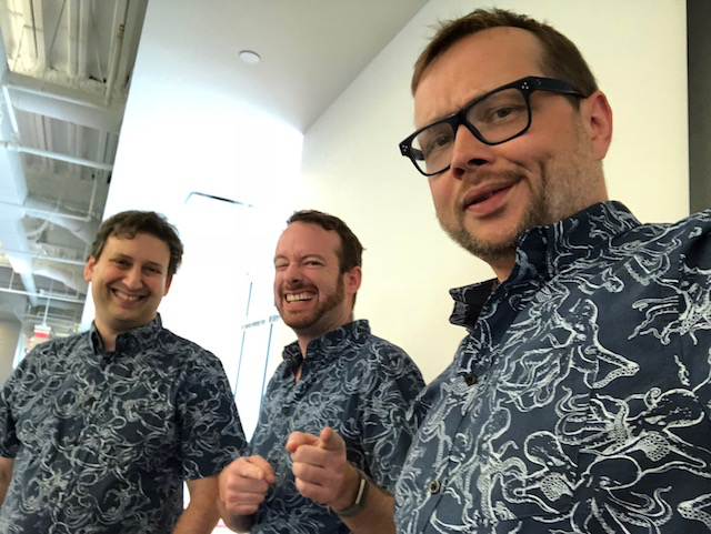 Mike Fitzpatrick, Kirk Israel, and Jasper Rosenberg of CarGurus wear matching clothing.
