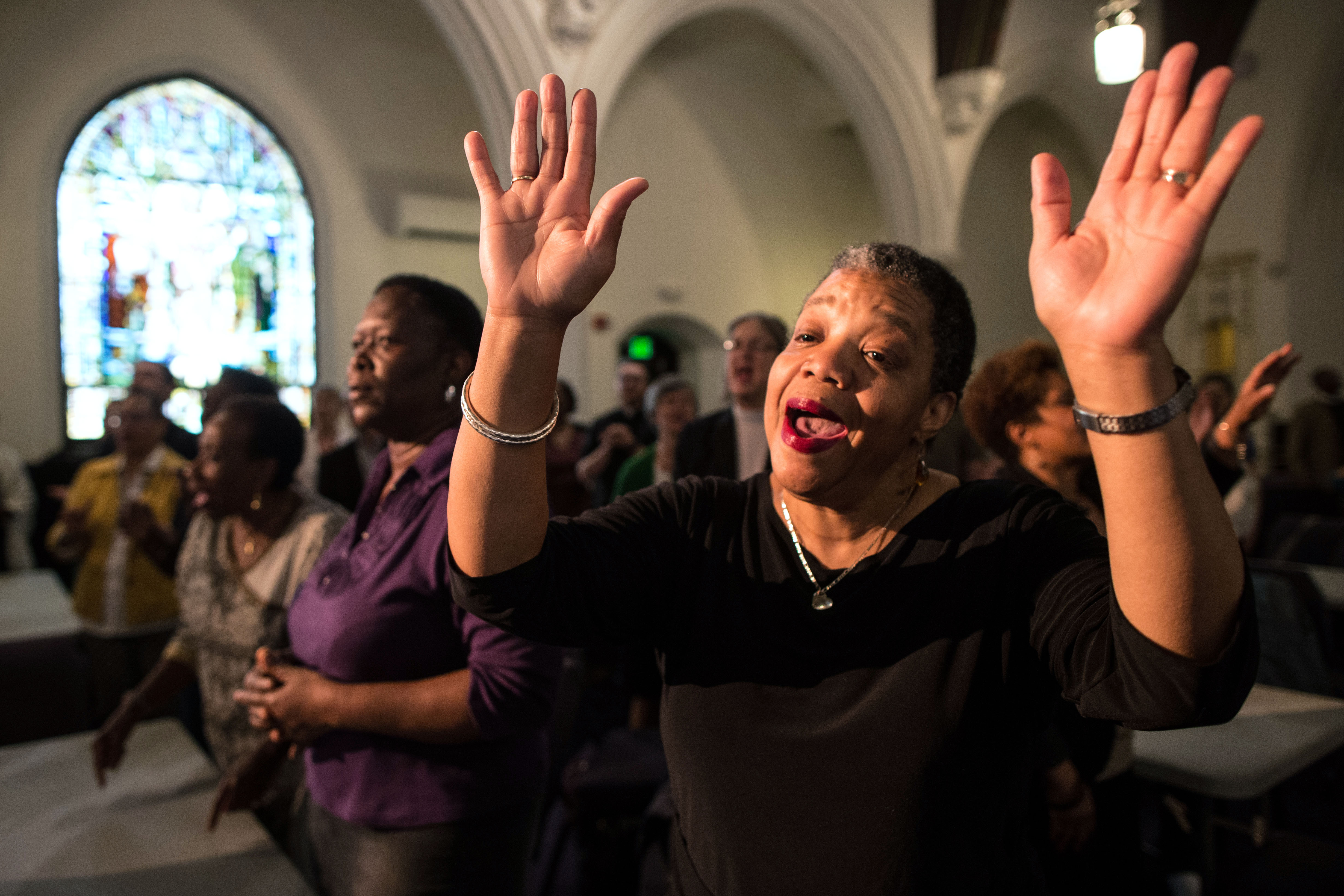 The congregation at Bethel AME Church managed to find some joy Thursday night, singing loudly to hymns and swaying to music.