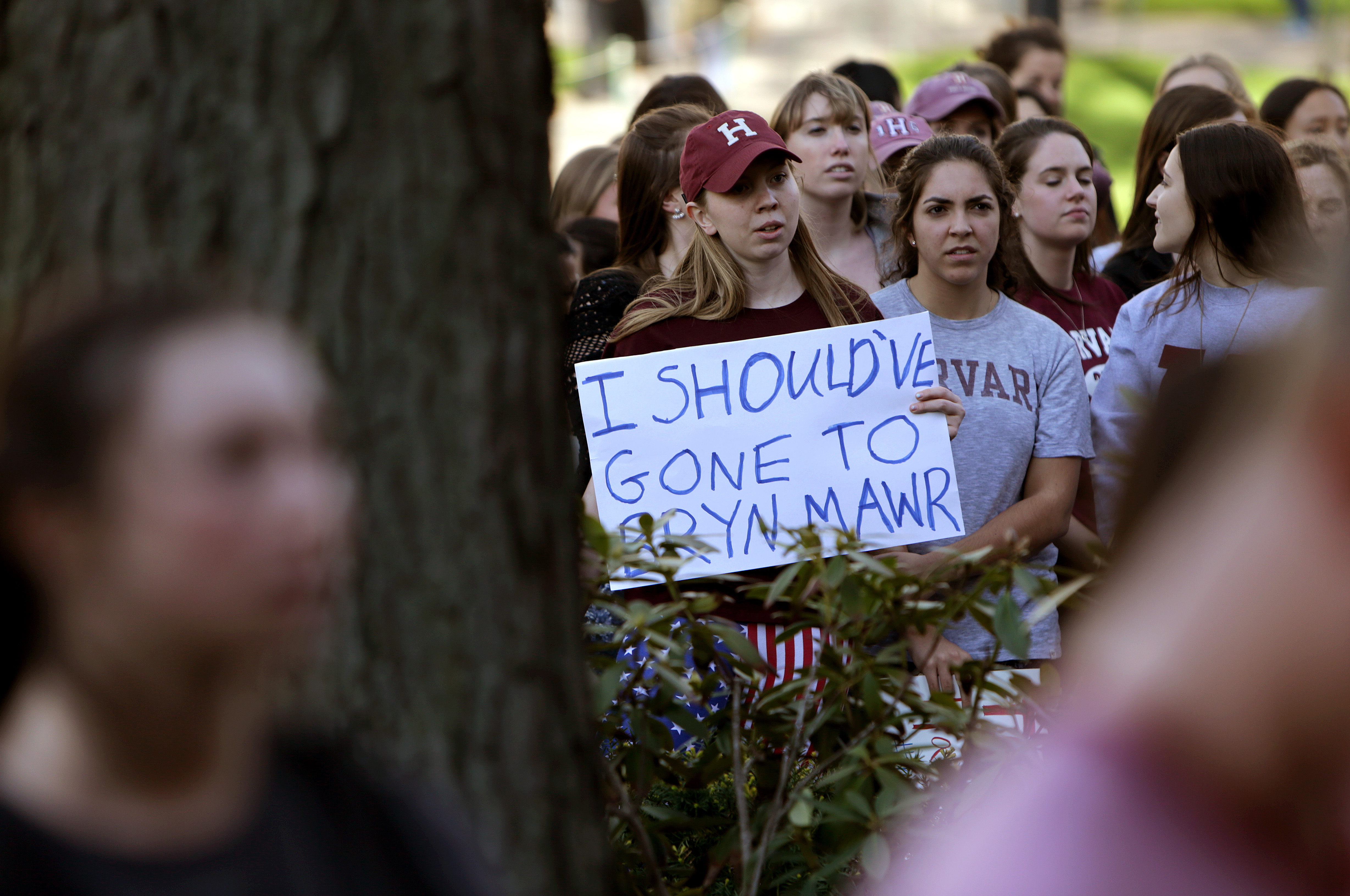 Demonstrators gathered outside Massachusetts Hall Monday before their rally and march around Harvard Yard.