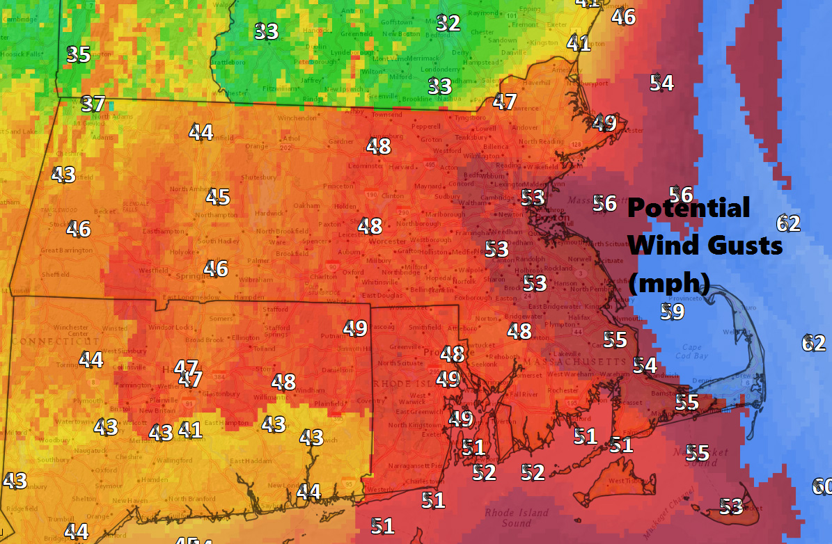 A high wind warning has been posted for parts of eastern Massachusetts.