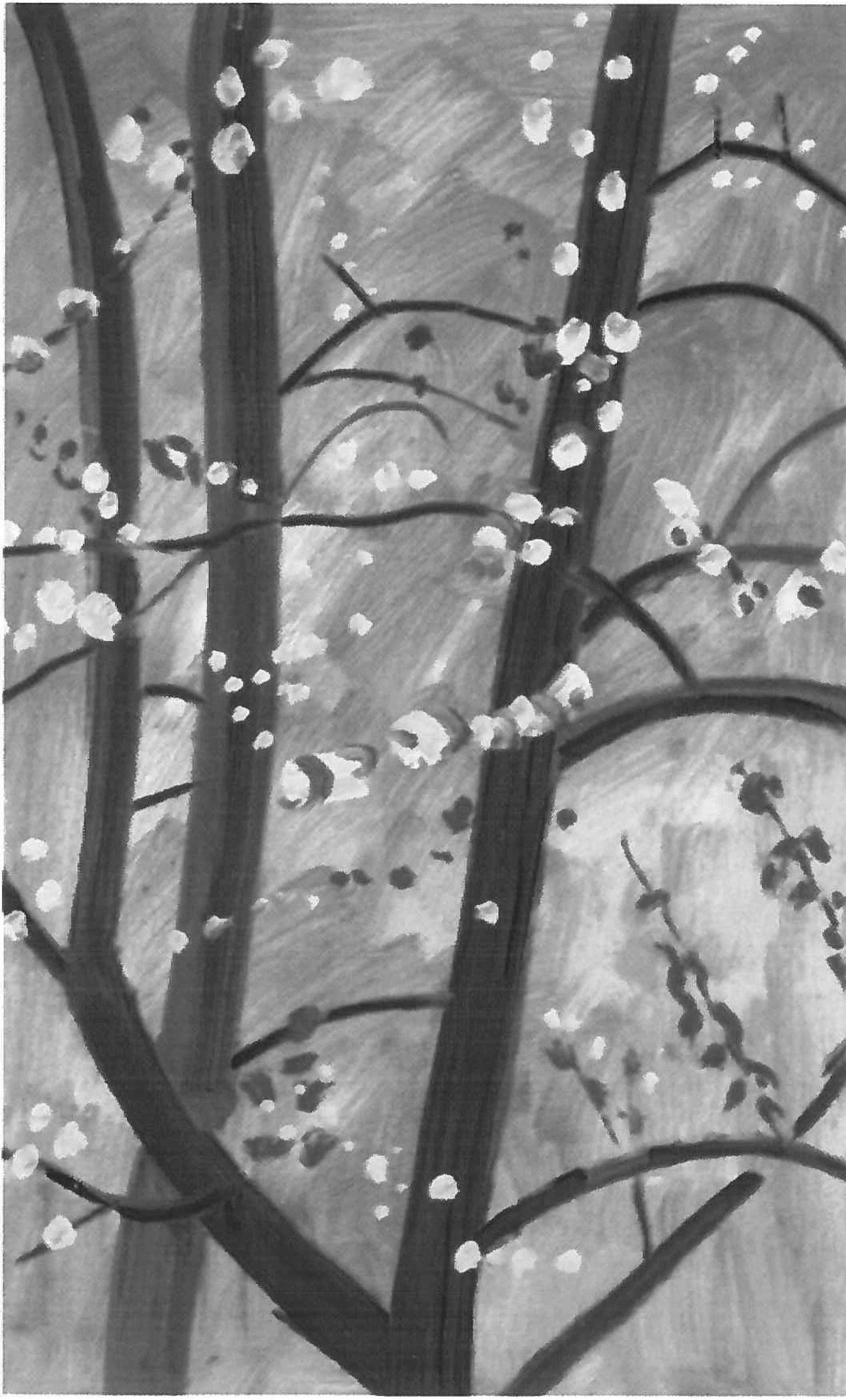 Lois Dodd, “Cherry Blossoms + Gray Sky.”