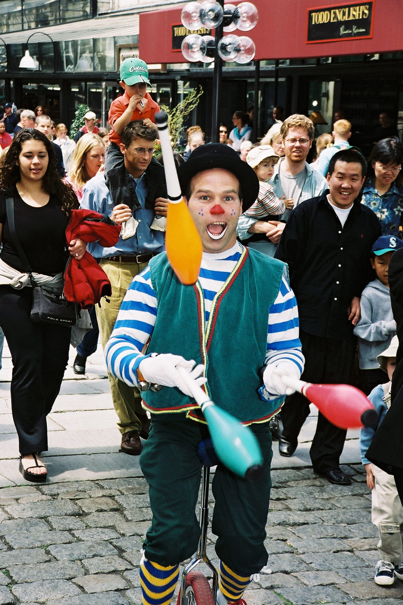 A street performer shows his stuff at Faneuil Hall.