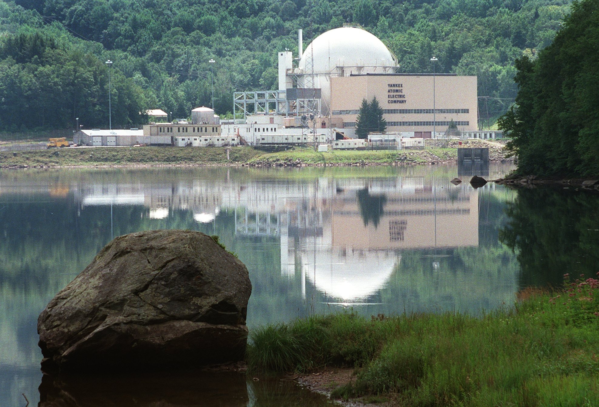 Yankee Atomic Electric Company was reflected in the dammed Deerfield River in 1996.