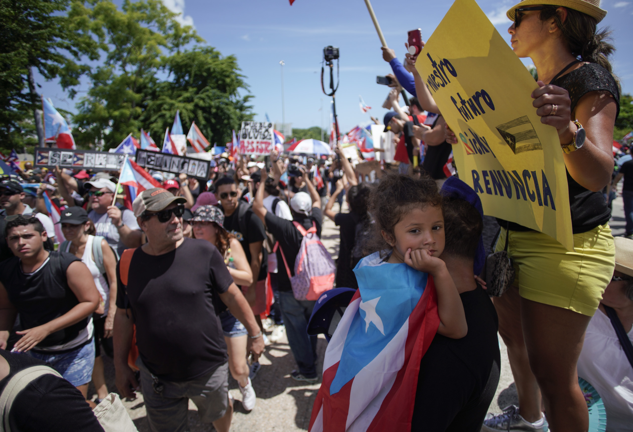 People took to the Las Americas Highway in San Juan, Puerto Rico.
