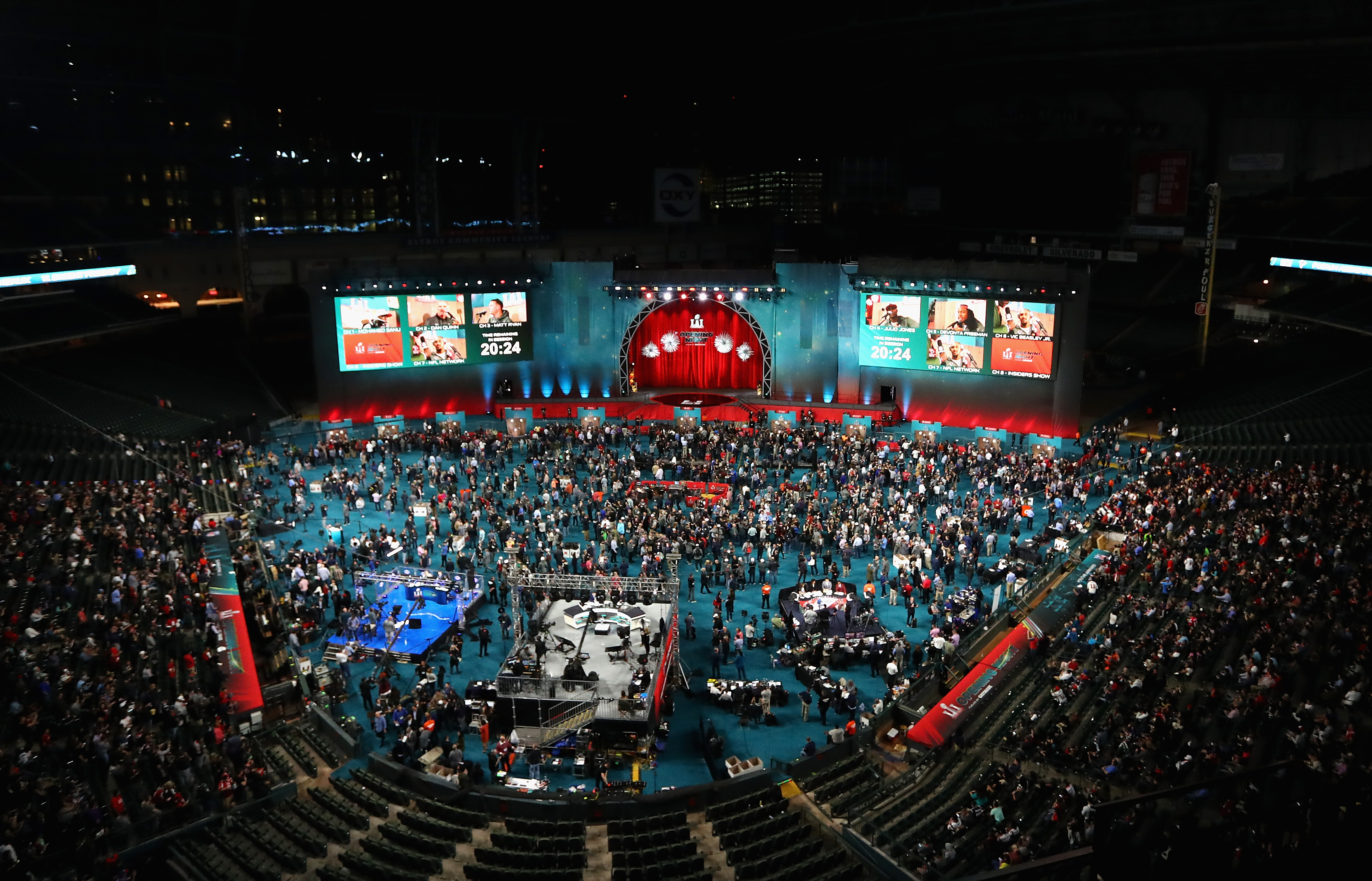 The scene at Super Bowl Opening Night at Minute Maid Park.
