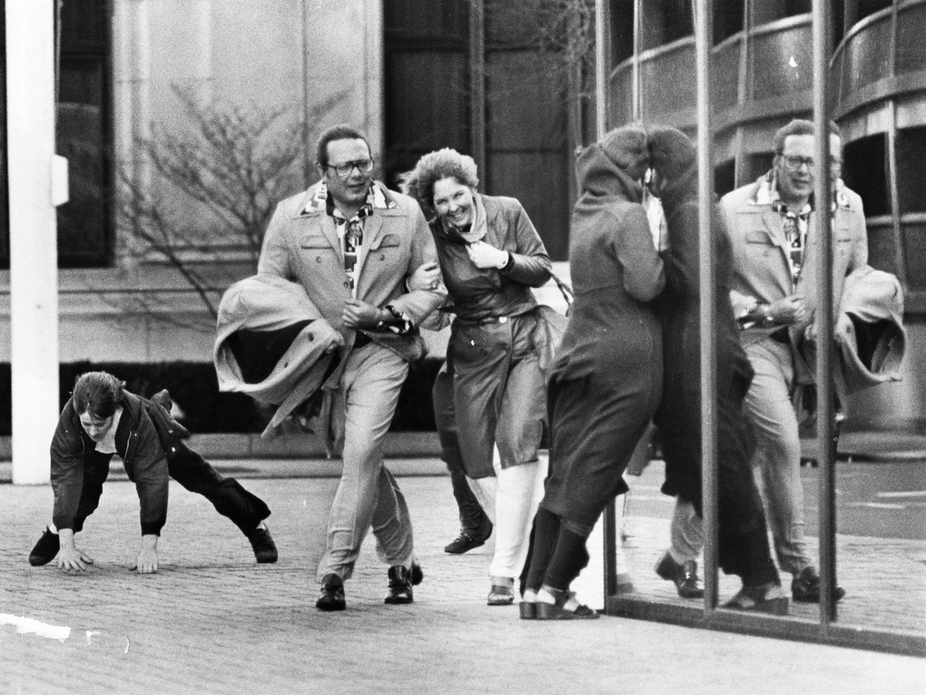 The wind picked up near the John Hancock building in April 1977.