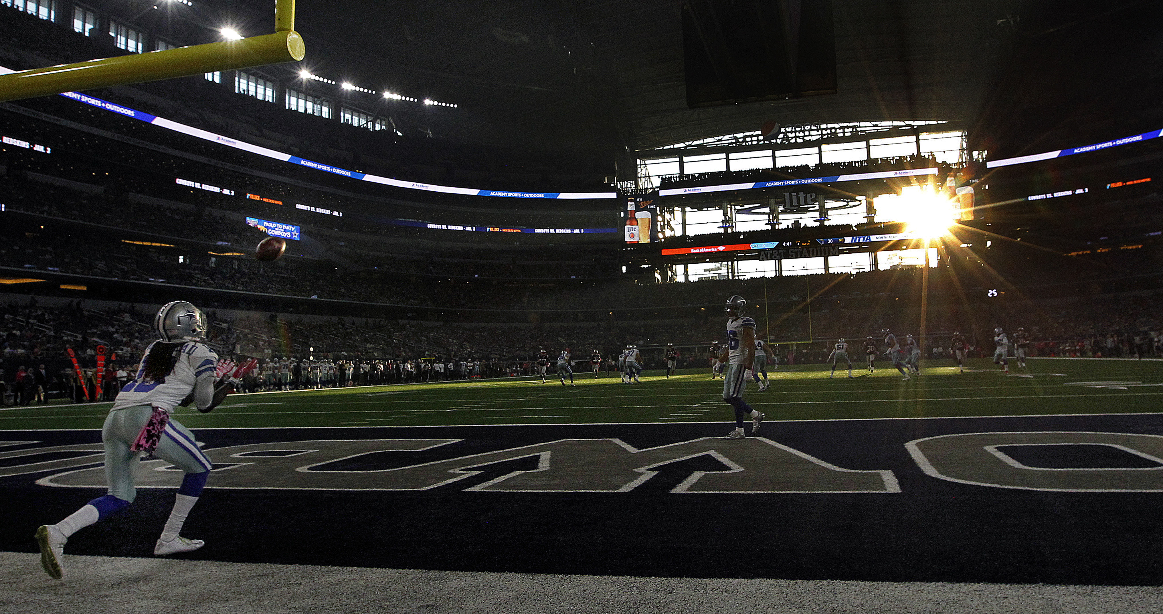 Cowboys returner Lucky Whitehead (left) caught a kickoff in the end zone from the Patriots last season.