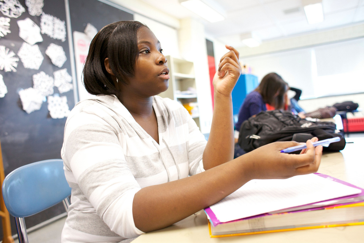 Kiah Gethers, a 15-year-old sophomore at Charlestown High, is a peer leader for Saturdays for Success. The program creates a safe space for students to discuss issues tied to bullying.