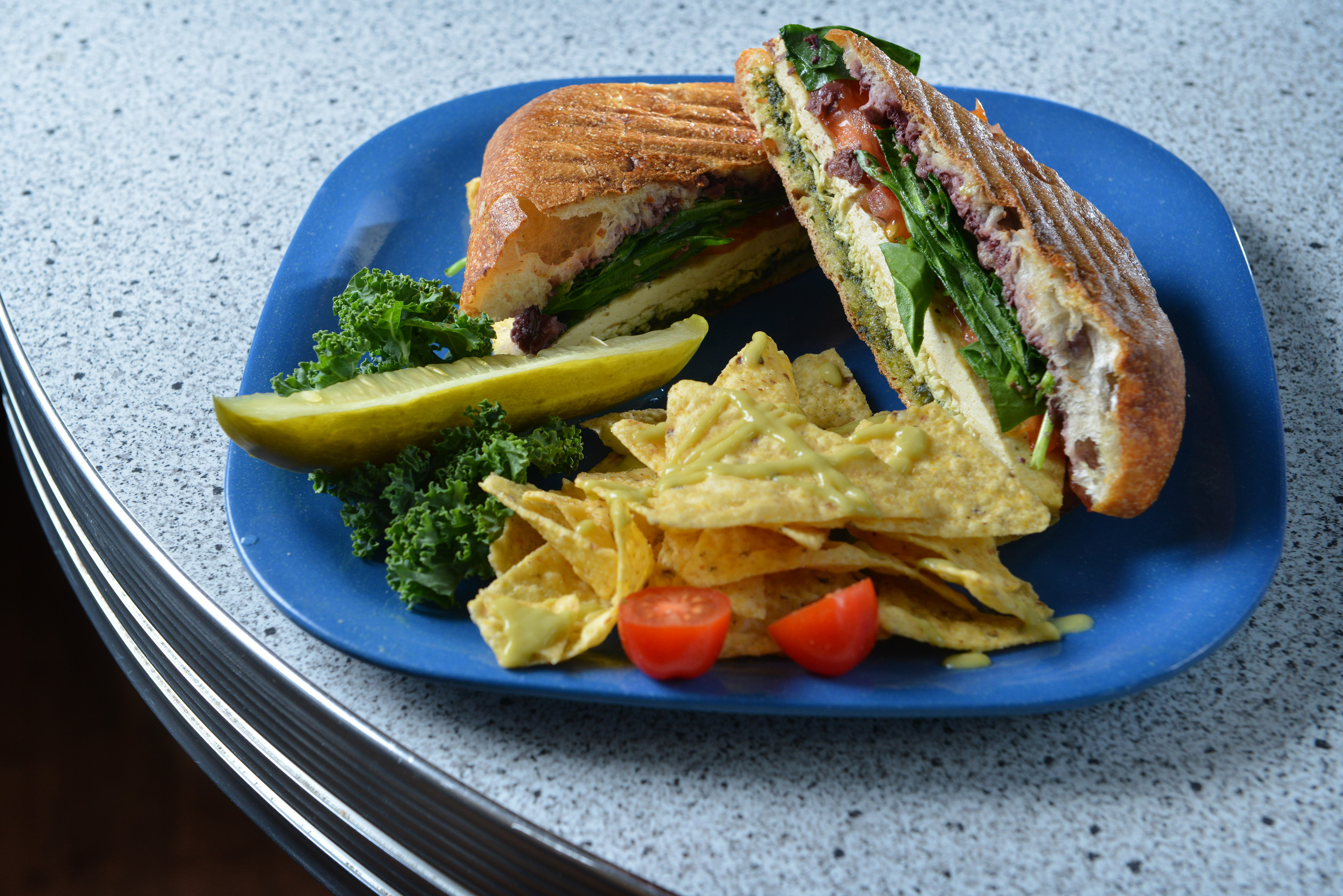 The North End pressed sandwich at VO2 Vegan Cafe.