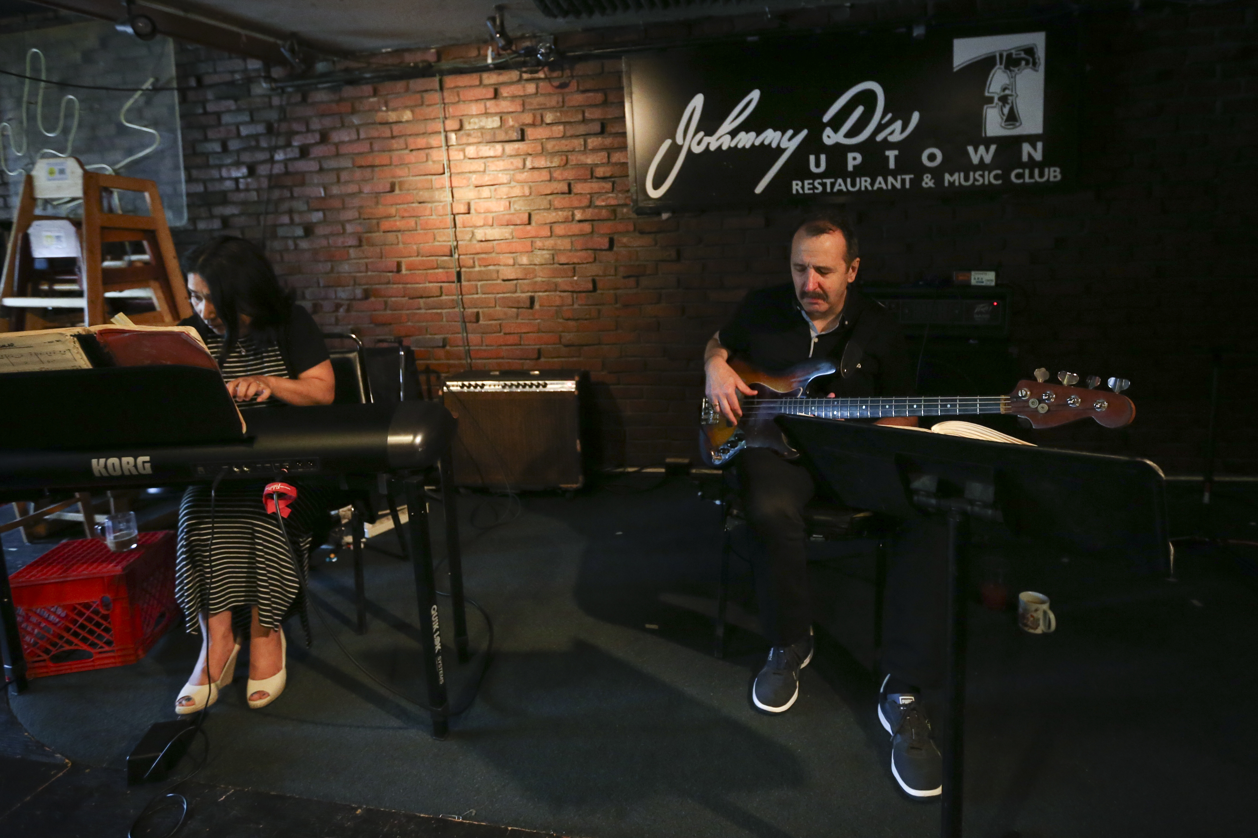 Bass player David Mercure and his wife played at Johnny D's during their well-known Sunday jazz brunch.