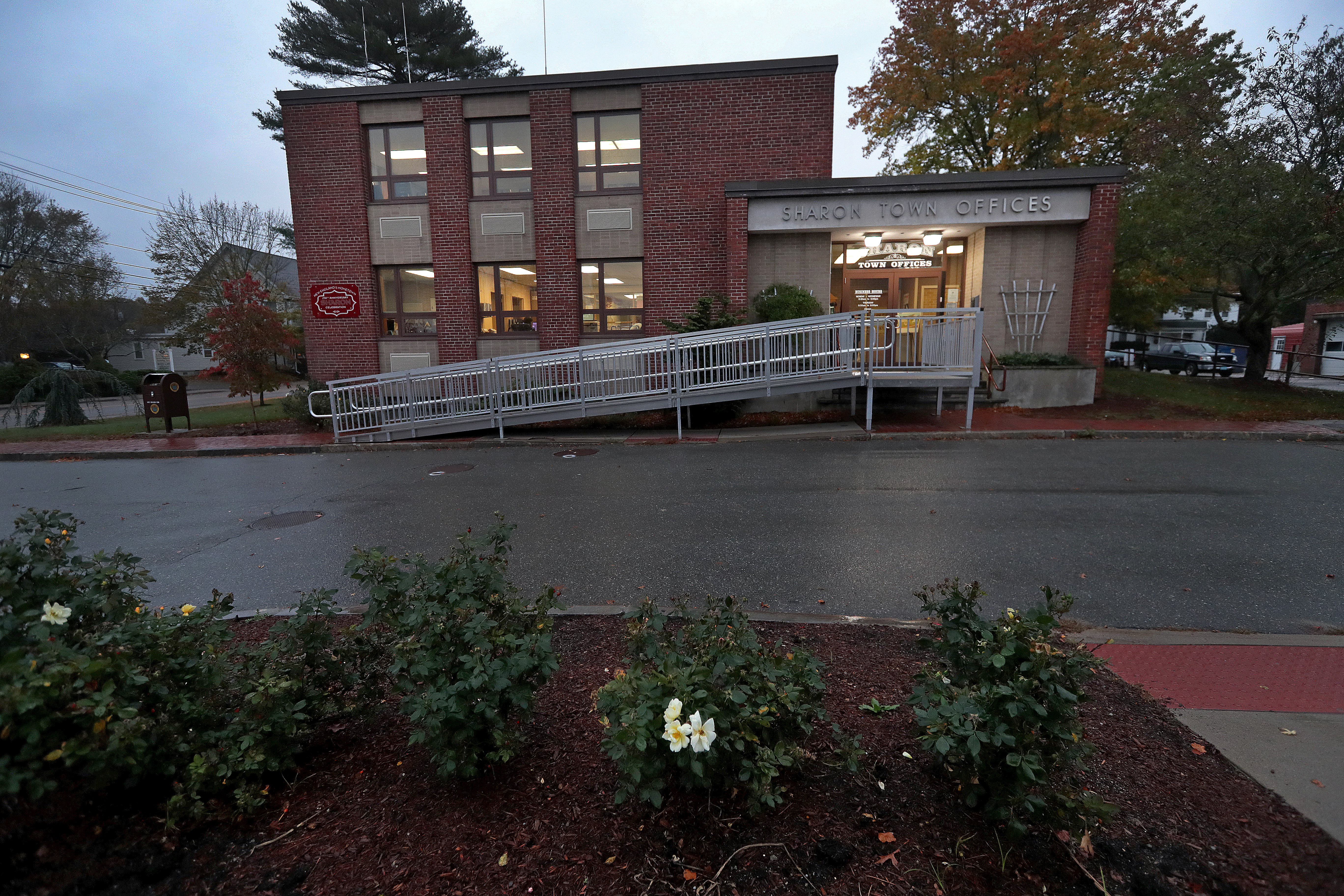 An exterior view of Sharon’s town hall.