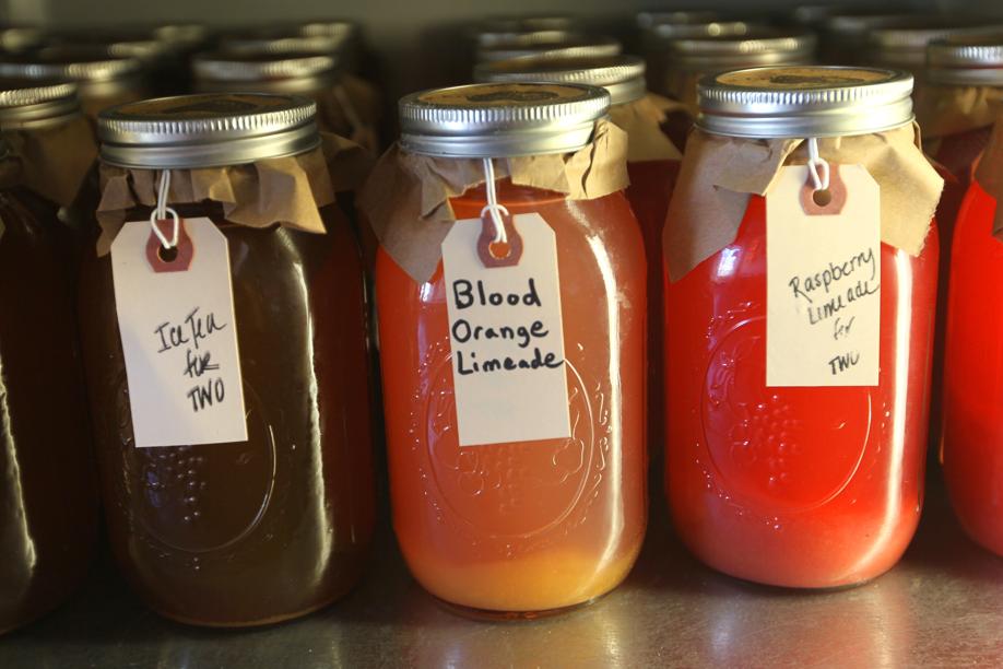 Drinks for two in mason jars for sale at the Corner Grille.