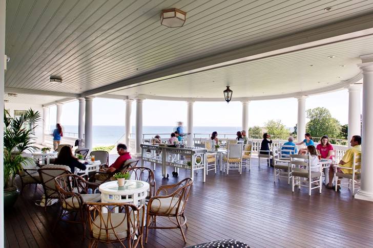 Guests of the Ocean House in Watch Hill, R.I. enjoyed a drink on the huge deck that overlooks the Atlantic Ocean.