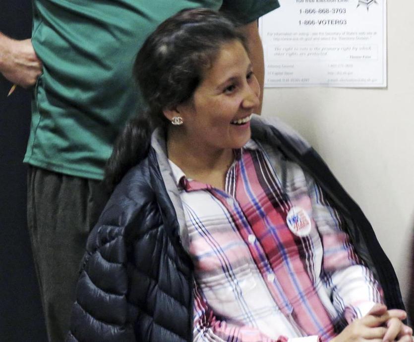 Safiya Wazir, a 27-year-old refugee from Afghanistan, reacted Tuesday in Concord, N.H., after learning she defeated four-term incumbent State Representative Dick Patten in the Democratic primary for New Hampshire’s District 17 state representative seat.