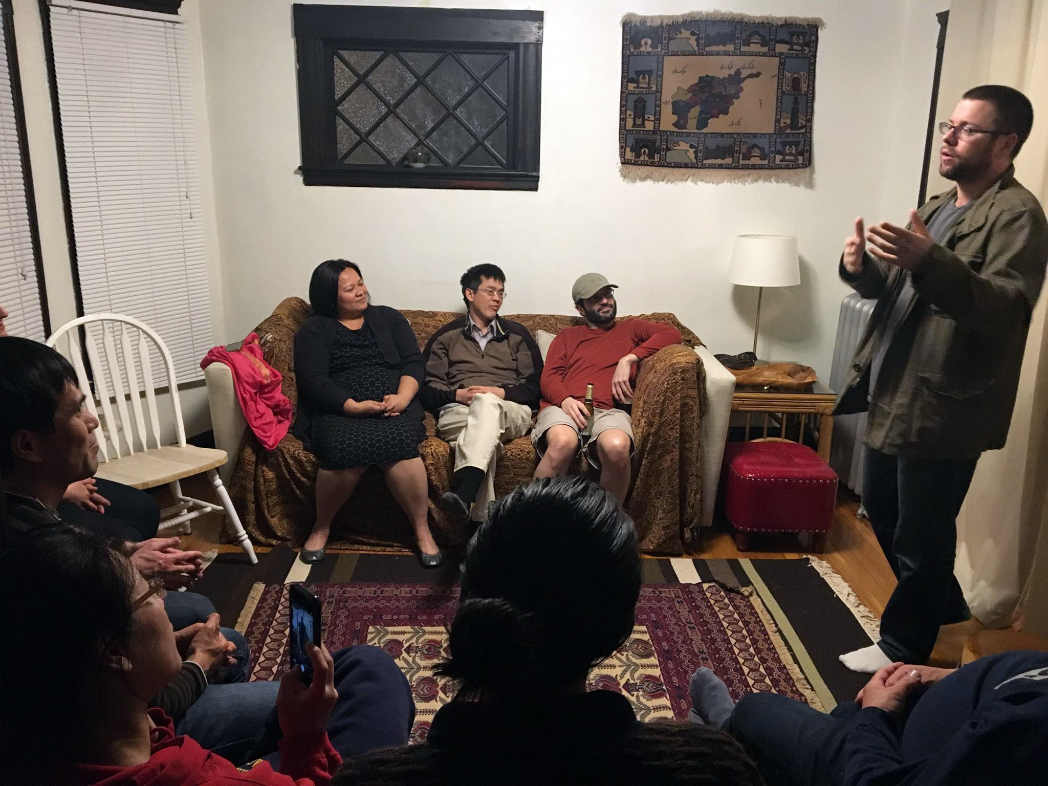 Participants attend a StorySlam! gathering last April.