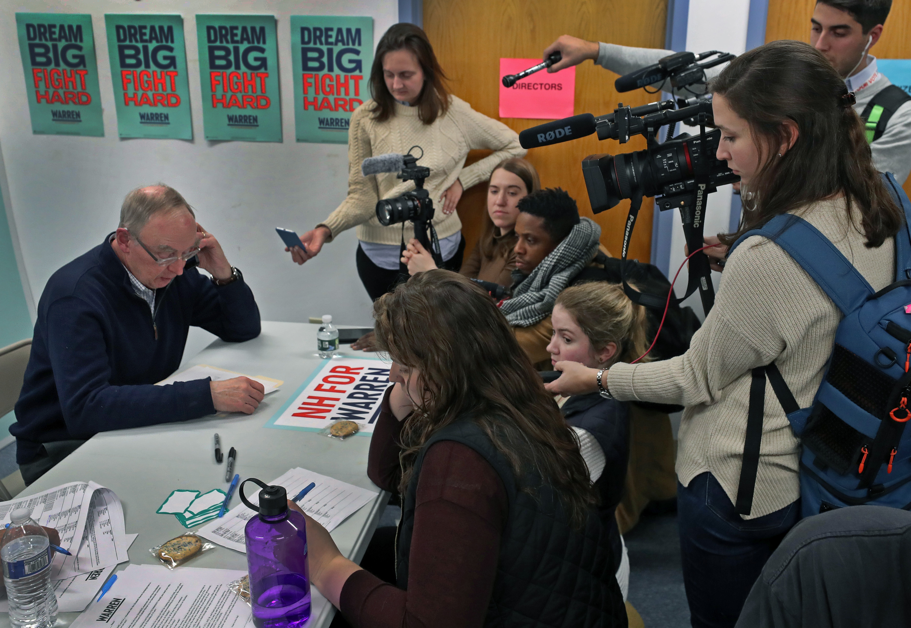 Bruce Mann made a few calls himself at a phone bank staffed by volunteers as he was recorded by media members.