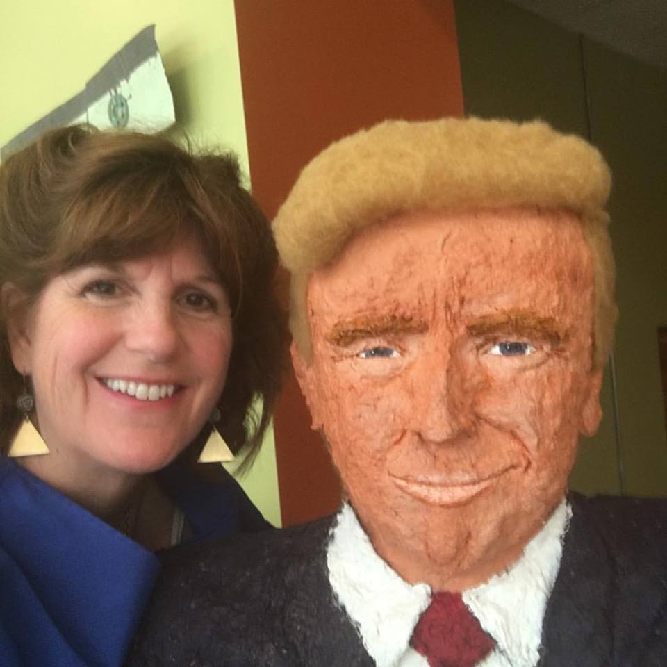 Artist Sandy Buffie and her dryer lint Donald.