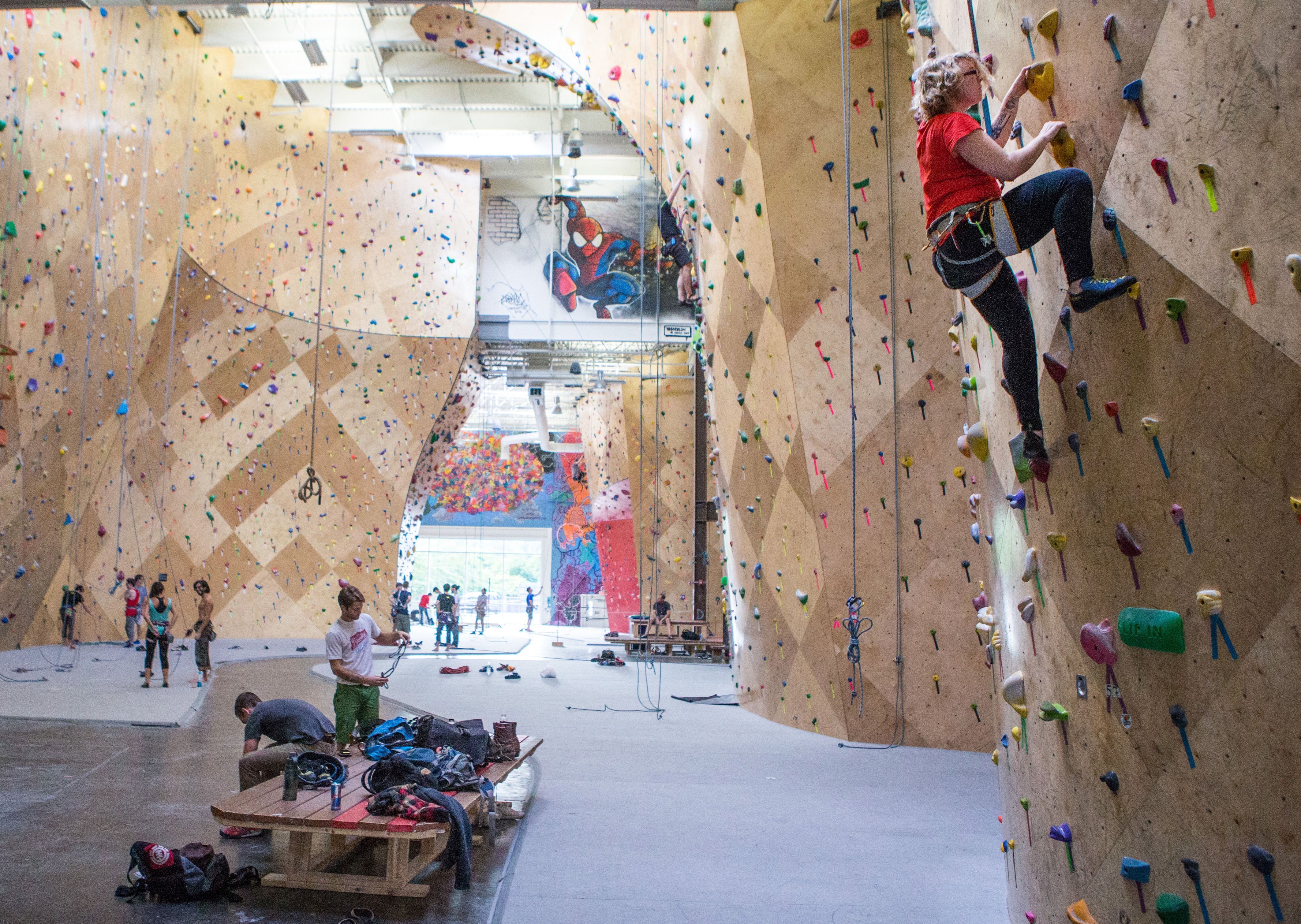 Climbers scaled the walls at Brooklyn Boulders in Somerville.