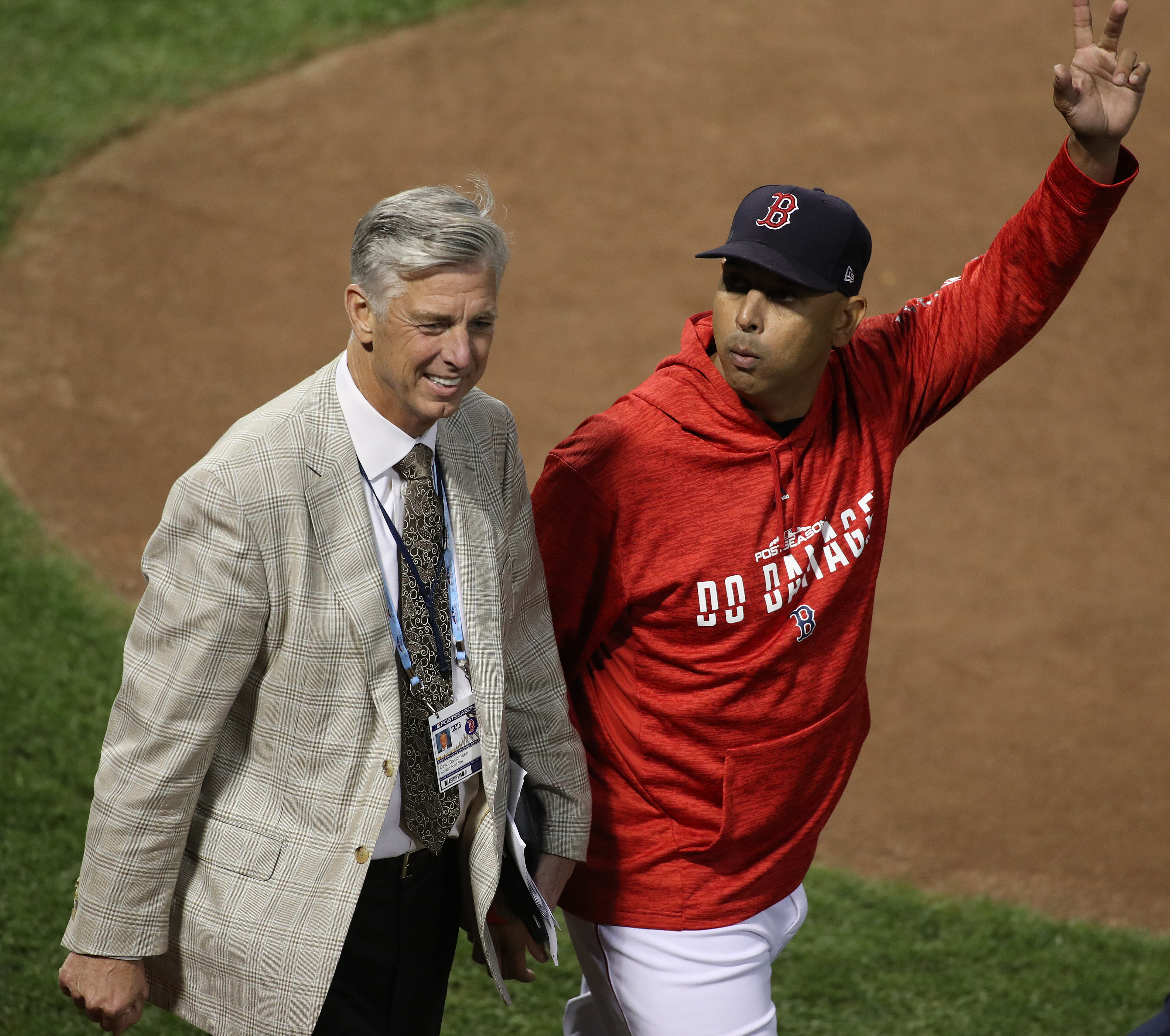 Dave Dombrowski was on the field with manager Alex Cora before Game 1 of the ALDS.