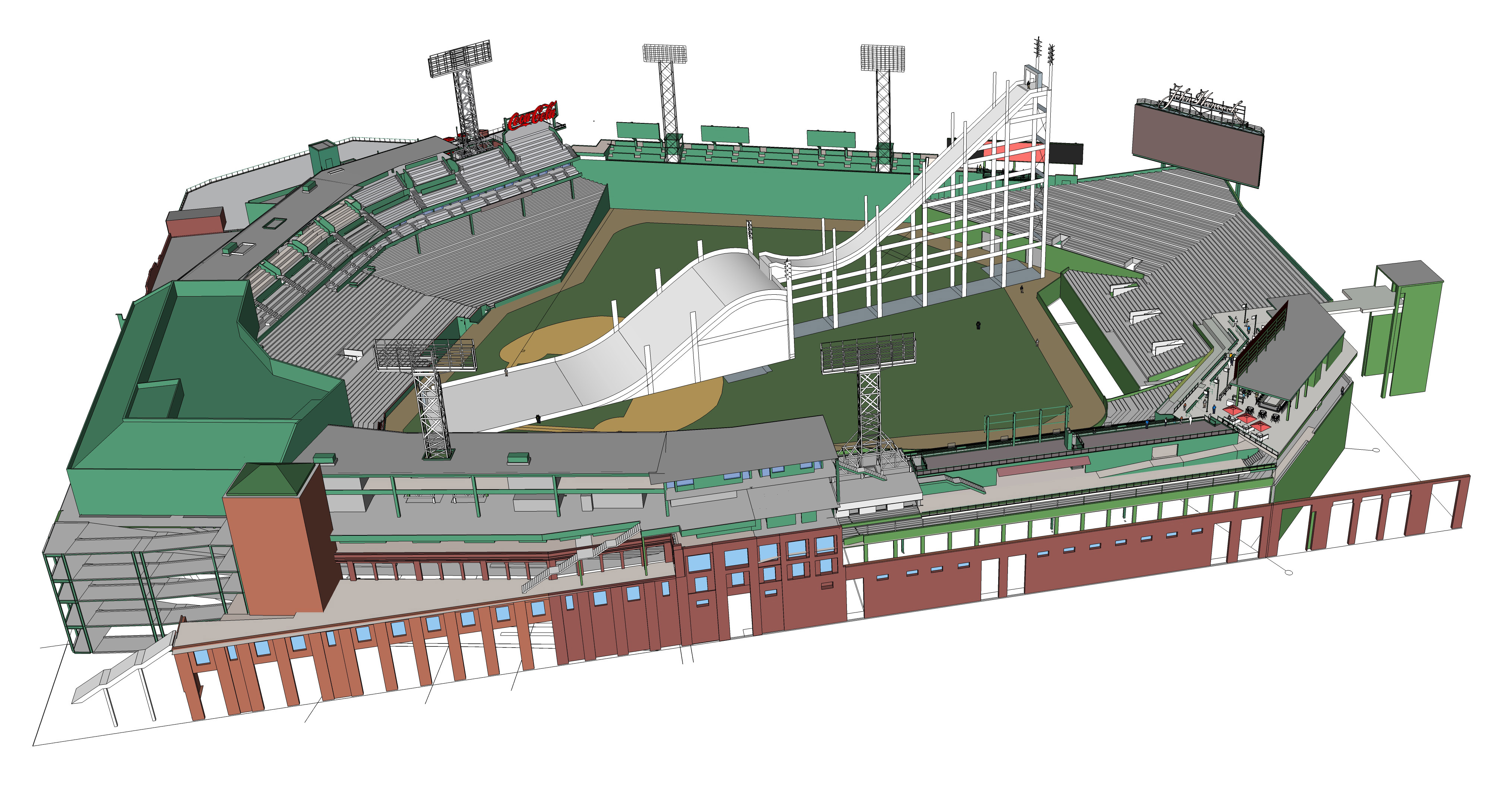 A rendering of how Fenway Park will be set up for a skiing and snowboarding big air competition at Fenway Park on Feb. 11-12.