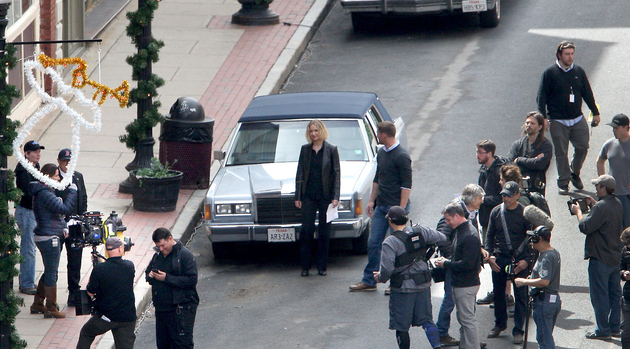 Actress Jennifer Lawrence waited to film a scene.