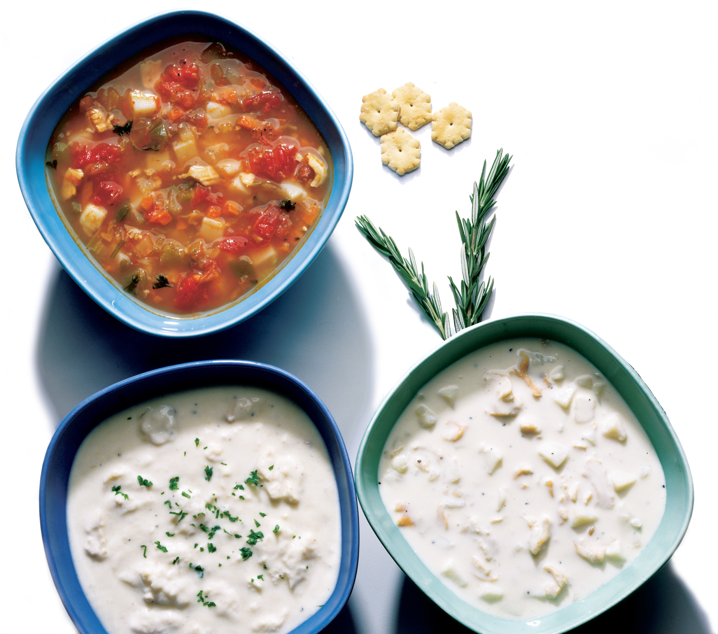 Legal Sea Foods’ clam chowder (bottom).