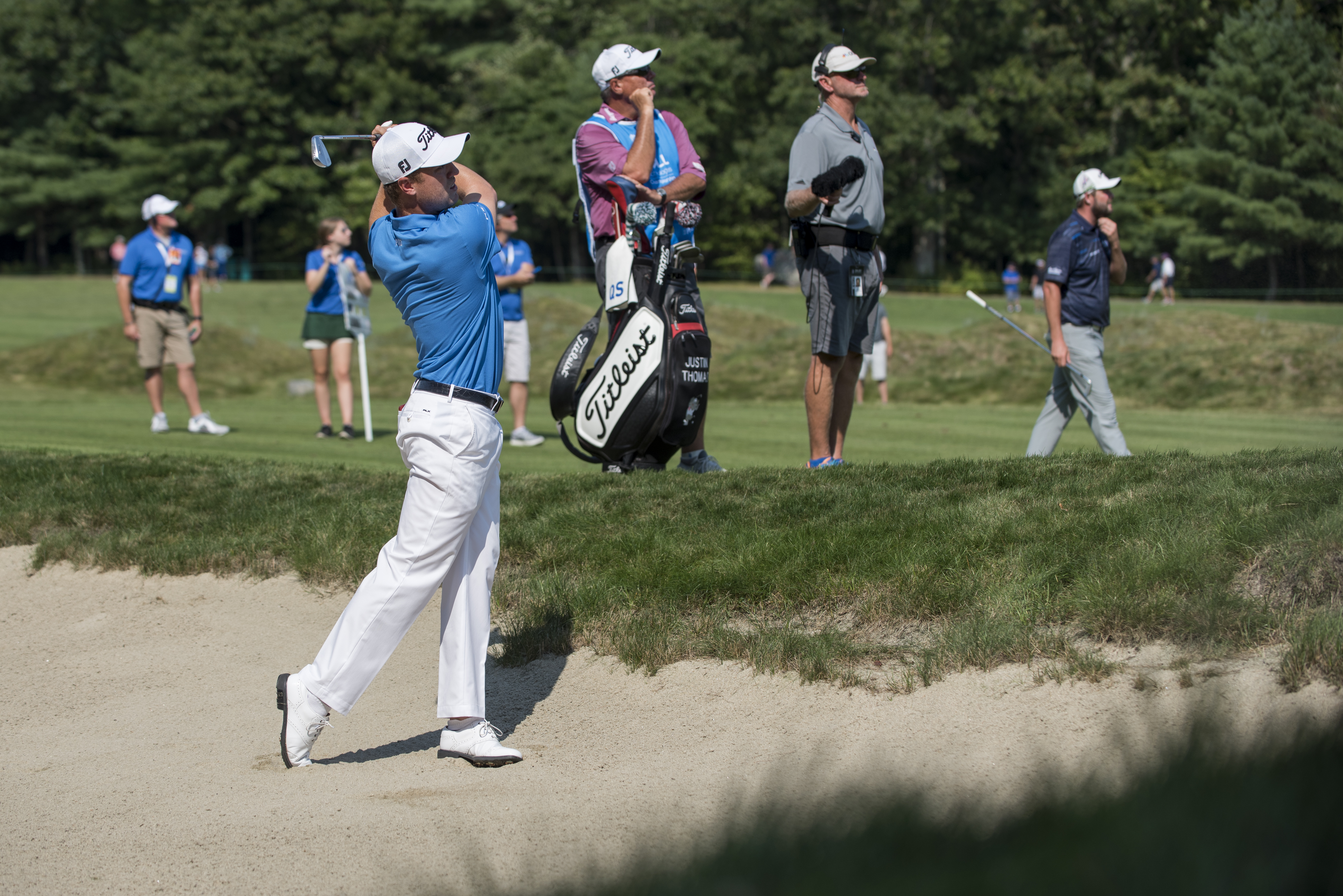 Justin Thomas found a bunker on the sixth hole.