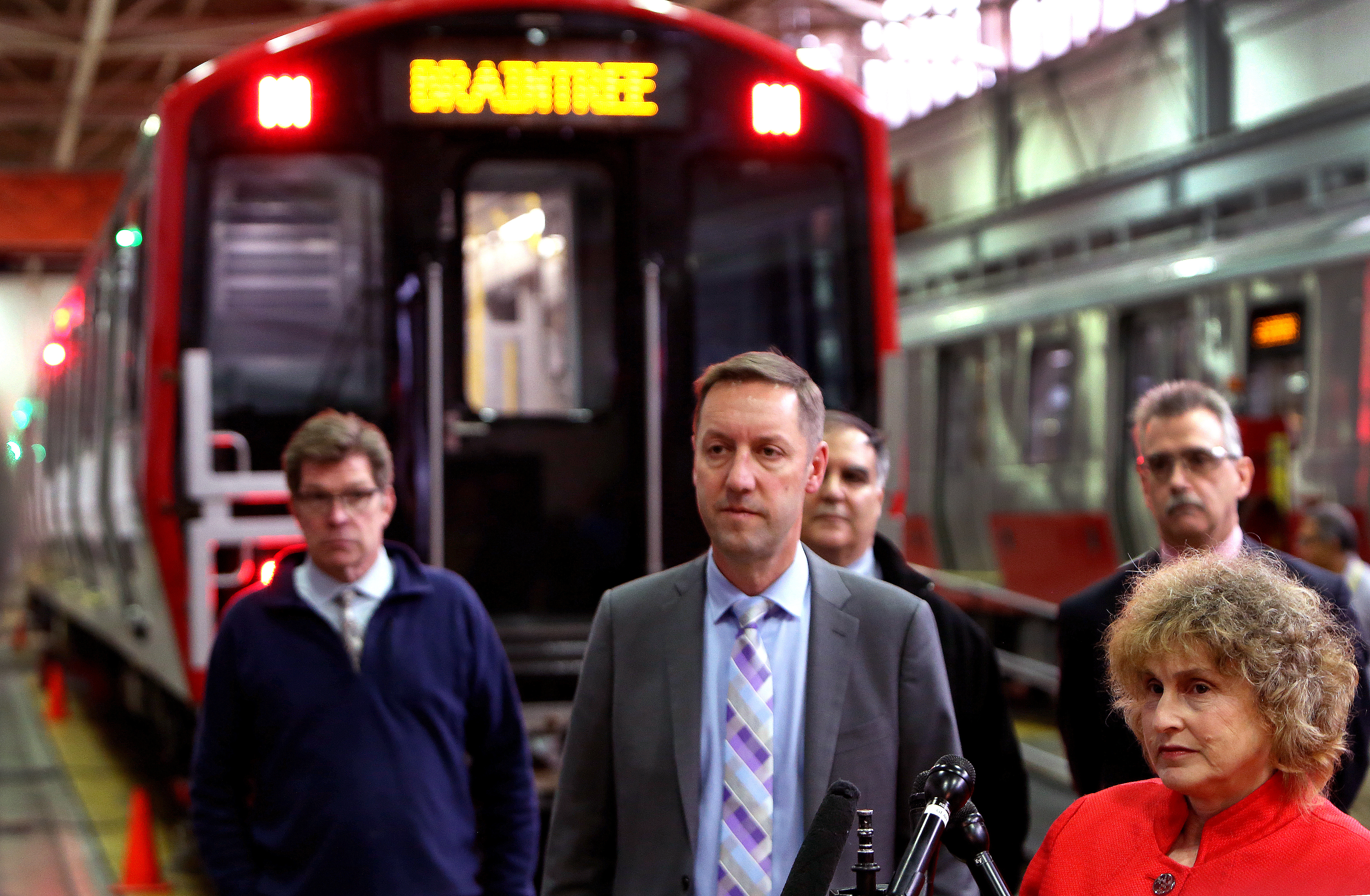 MBTA General Manager Steve Poftak and MassDOT Secretary Stephanie Pollack unveiled the trains on Thursday.