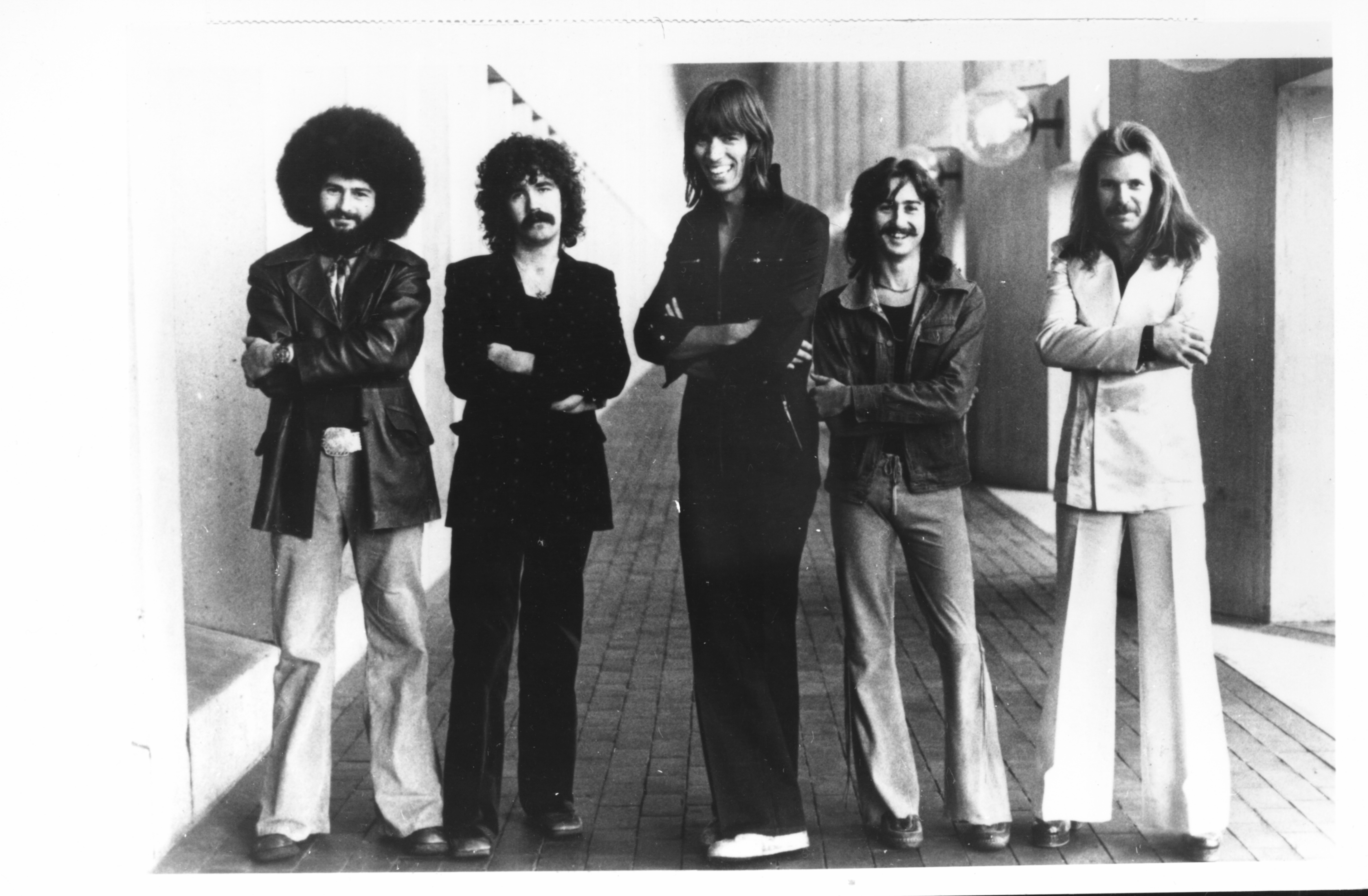Members of the band "Boston," from left, Sib Hashian, Brad Delp, Tom Scholz, Barry Goudreau, and Fran Sheehan i n 1977.