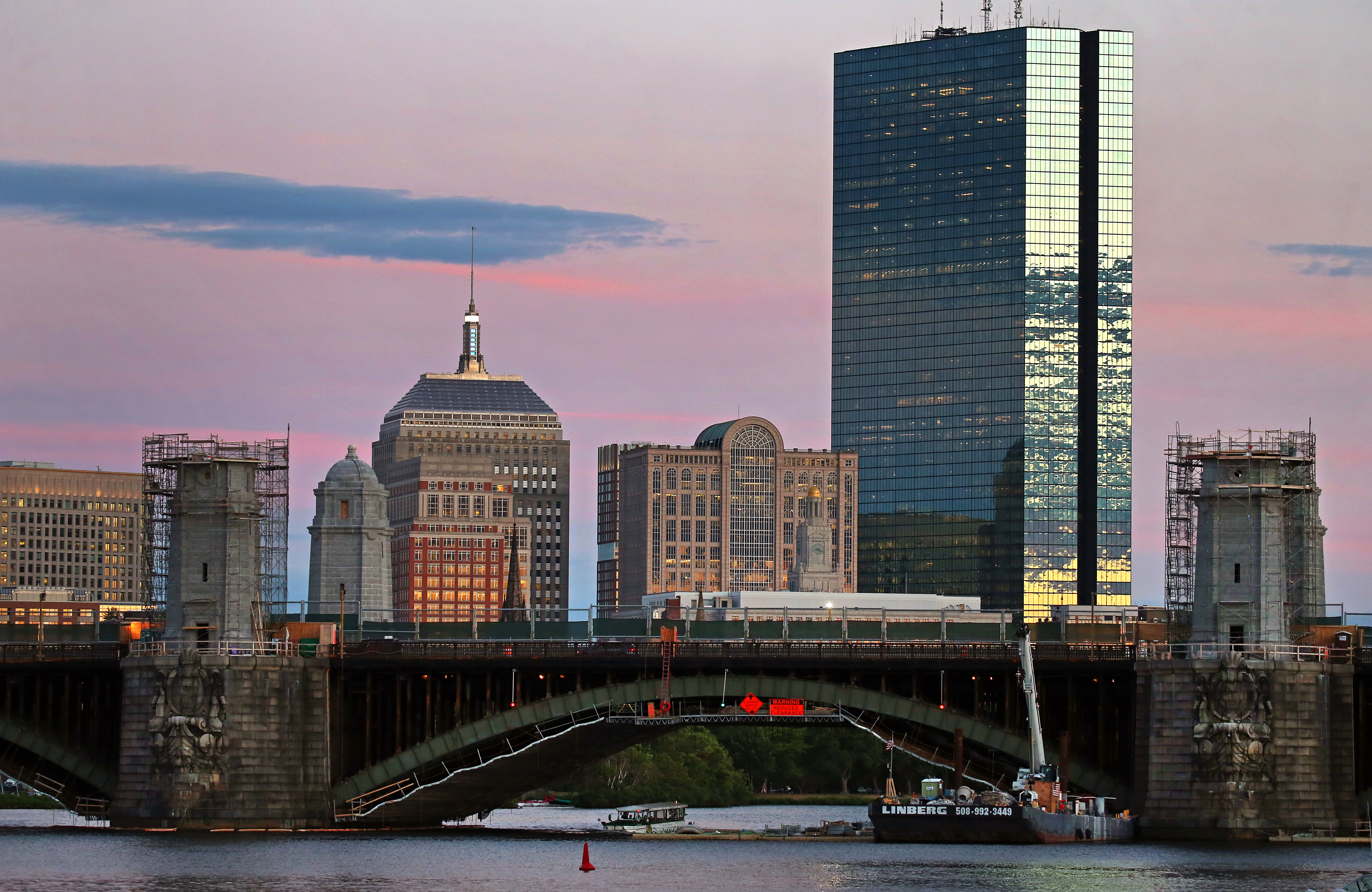 The Longfellow Bridge over the Charles River, as seen from Cambridge.