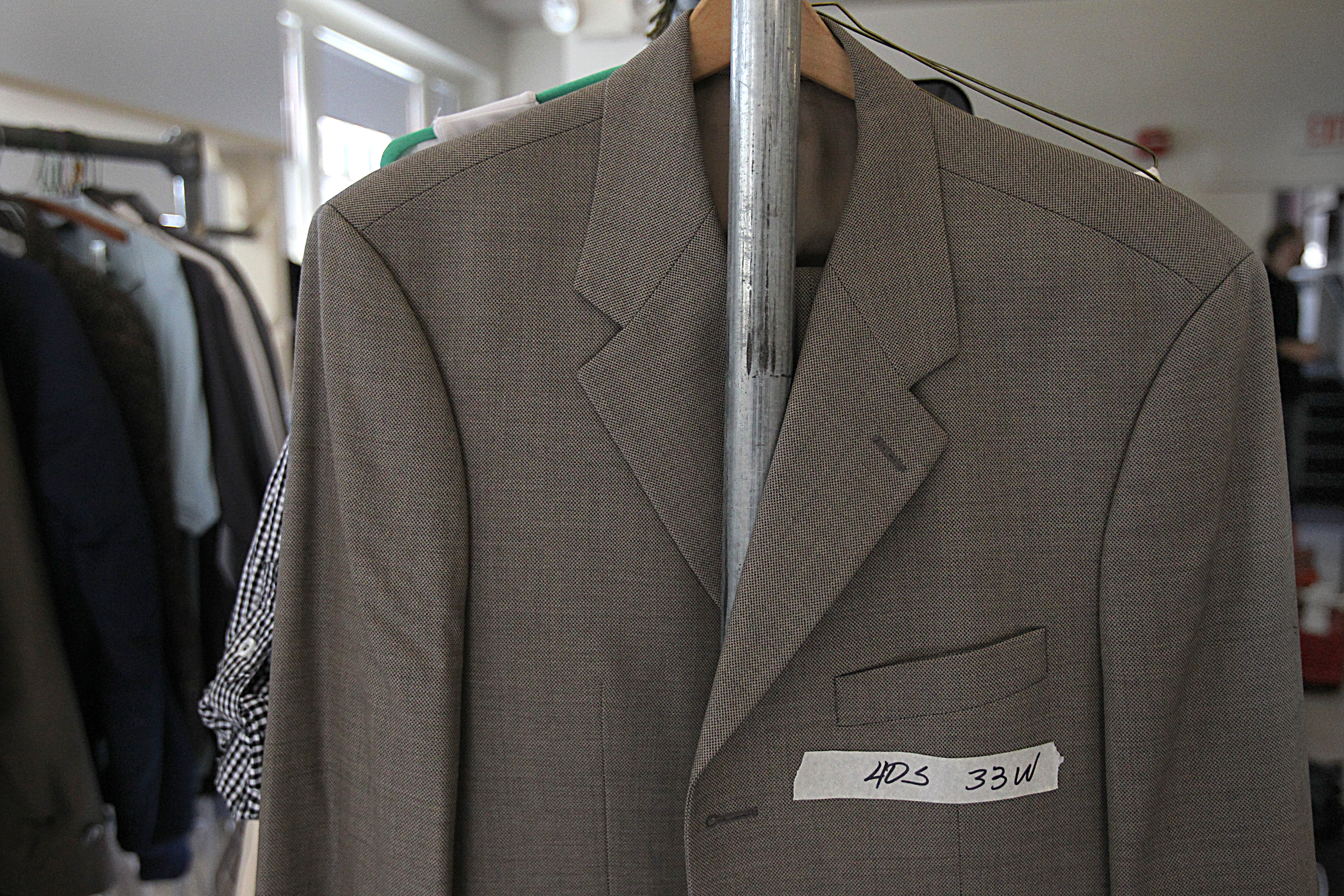 A donated suit is ready to be sorted at the Plymouth Congregational Church.