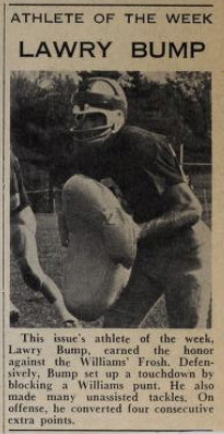 A Phillipian clipping featuring Lawry Bump as Athlete of the Week following the Williams game.