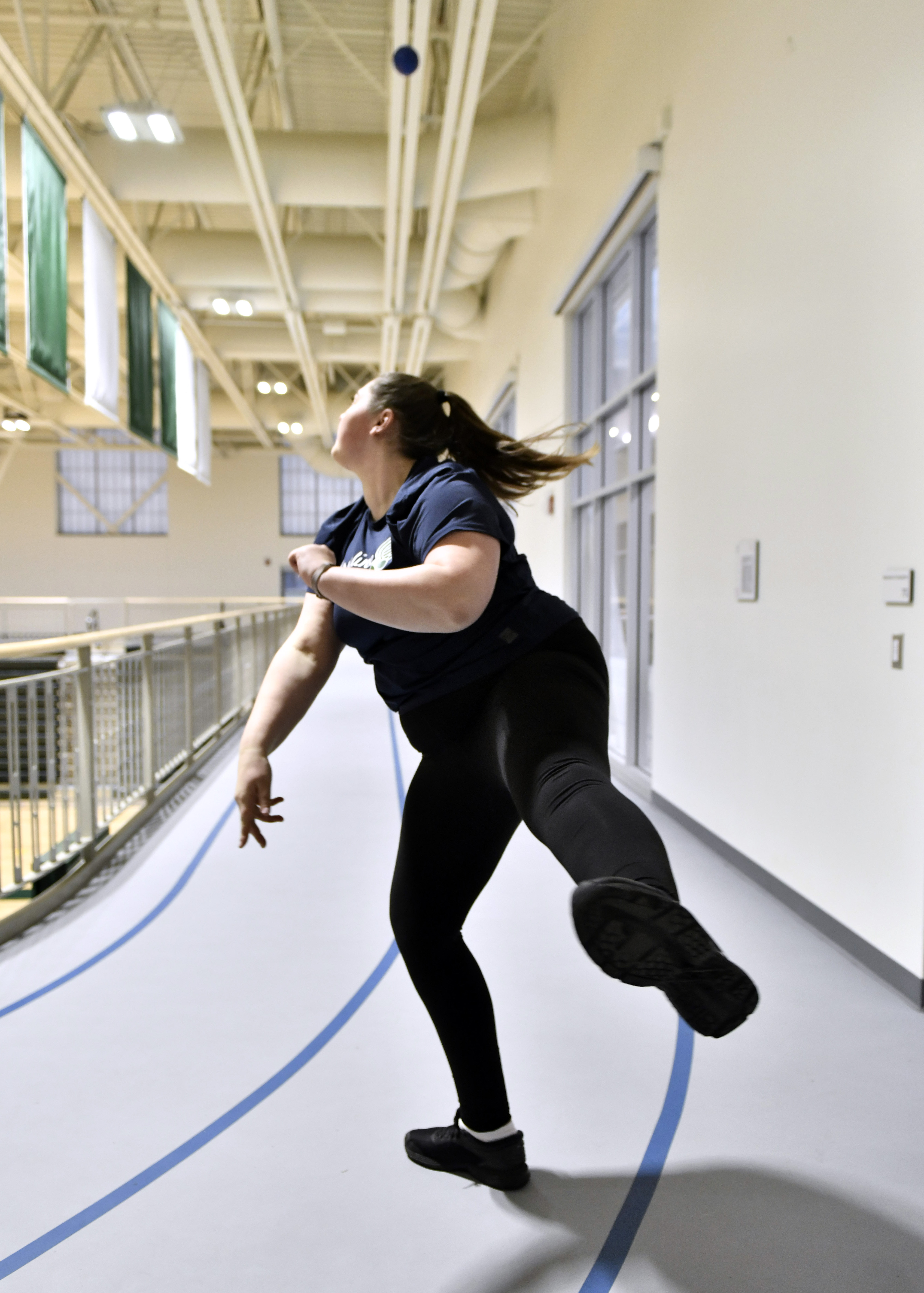 O’Sullivan watches the flight of her throw during practice.