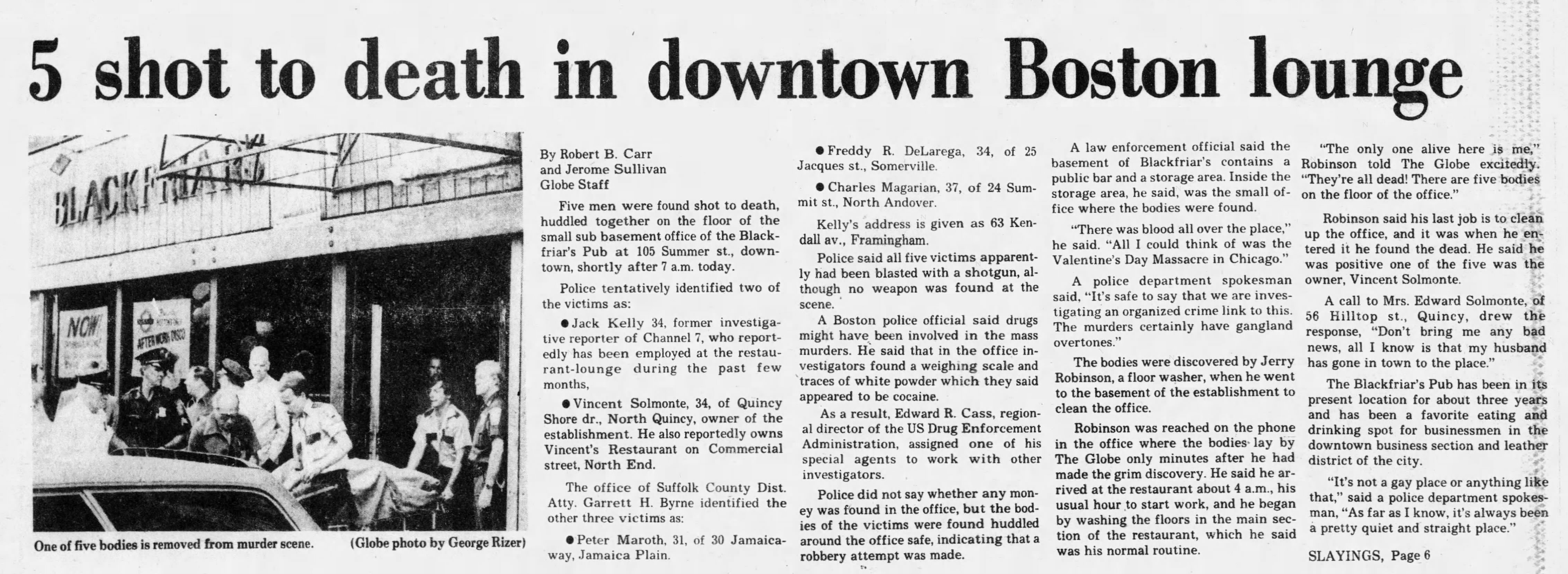 Coverage of the Blackfriars massacre from the June 28, 1978, issue of The Boston Evening Globe.