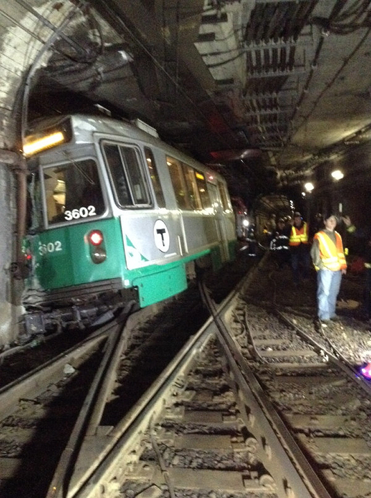 A derailed train in 2014.