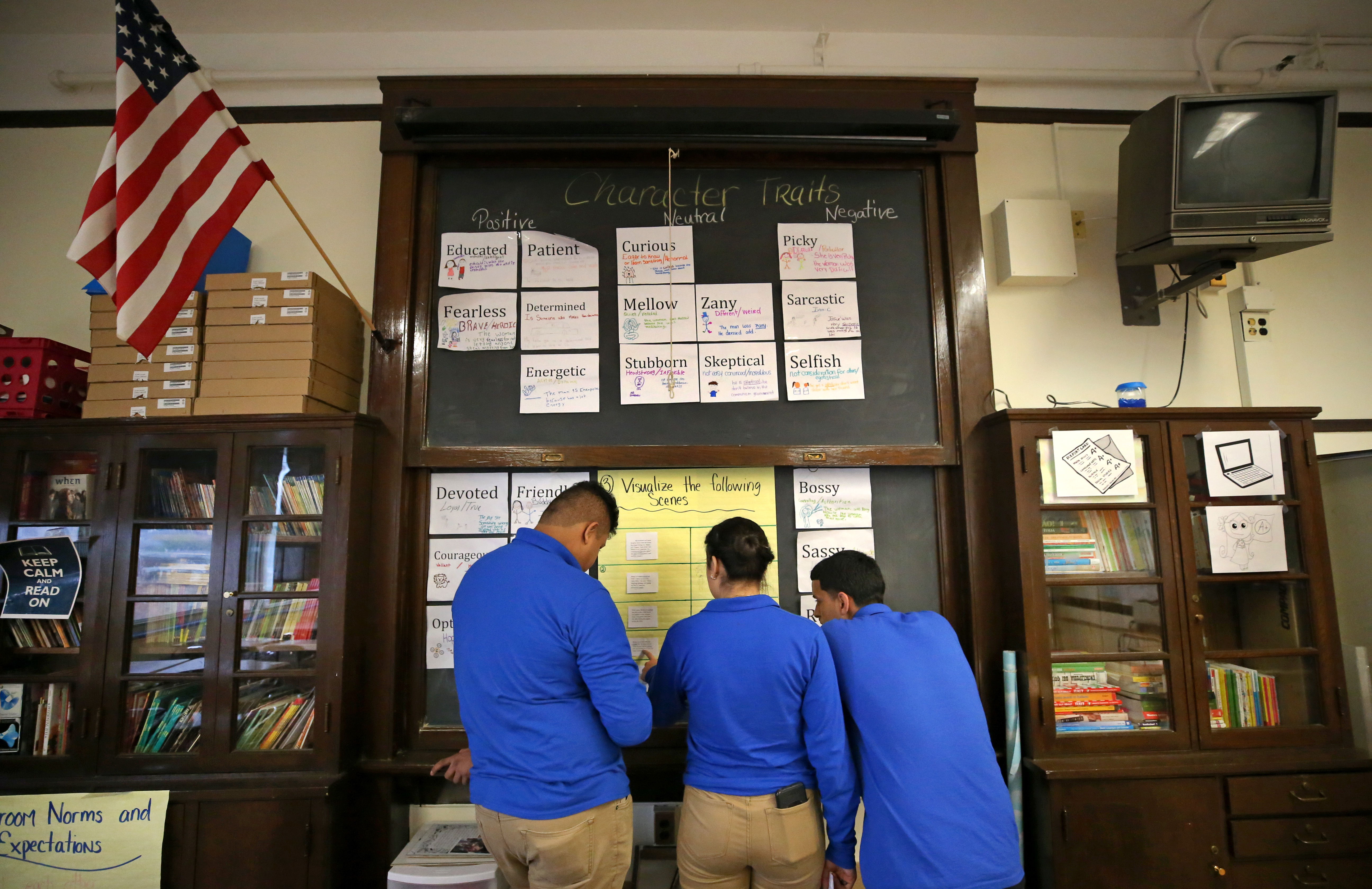Students worked on an English lesson at East Boston High School.