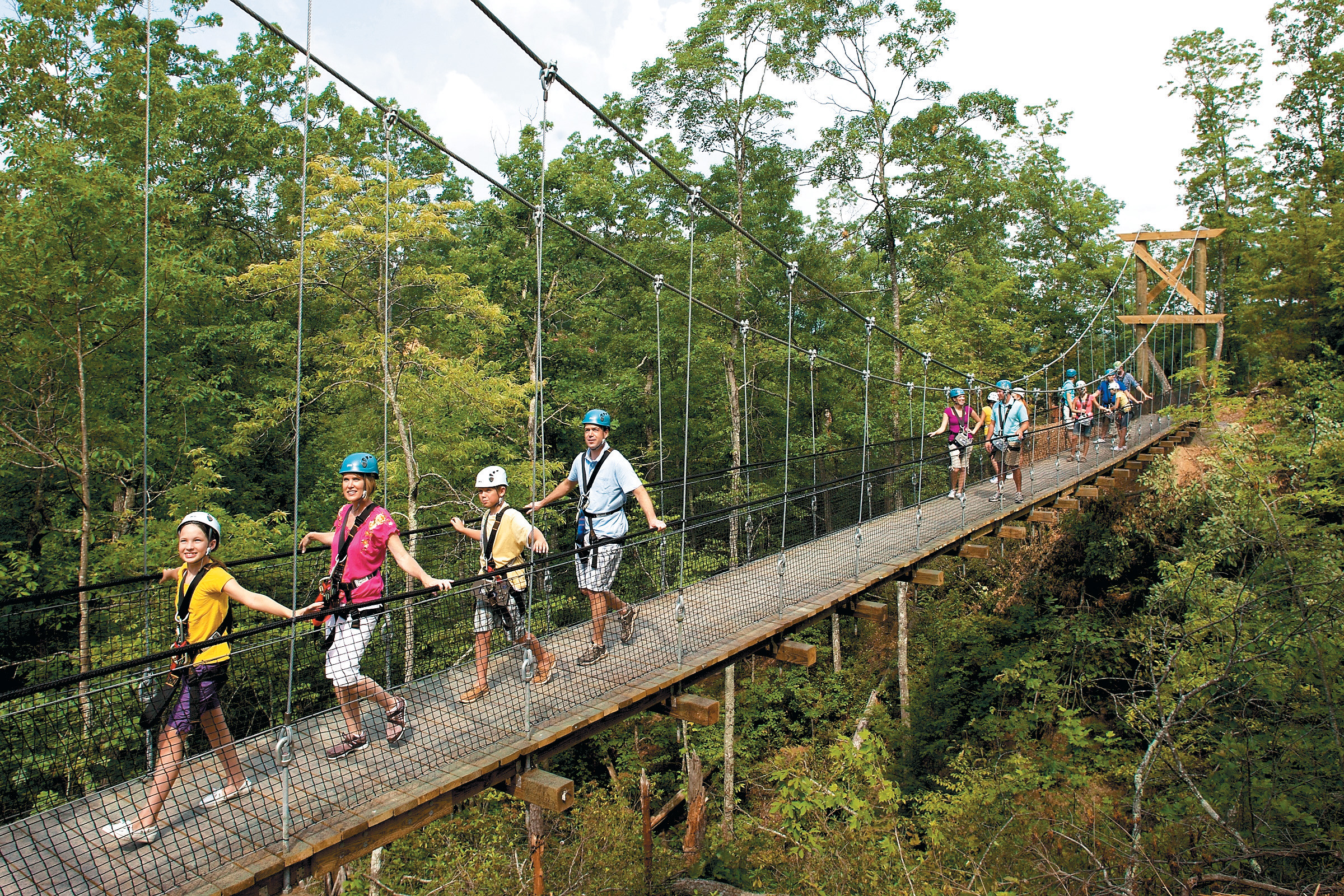 Patrons on the SkyZip zipline, the park’s only attraction with an extra charge.