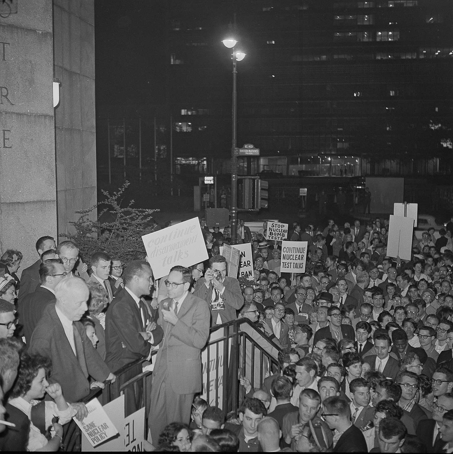Harry Belafonte (left) after a rally calling for nuclear disarmament.