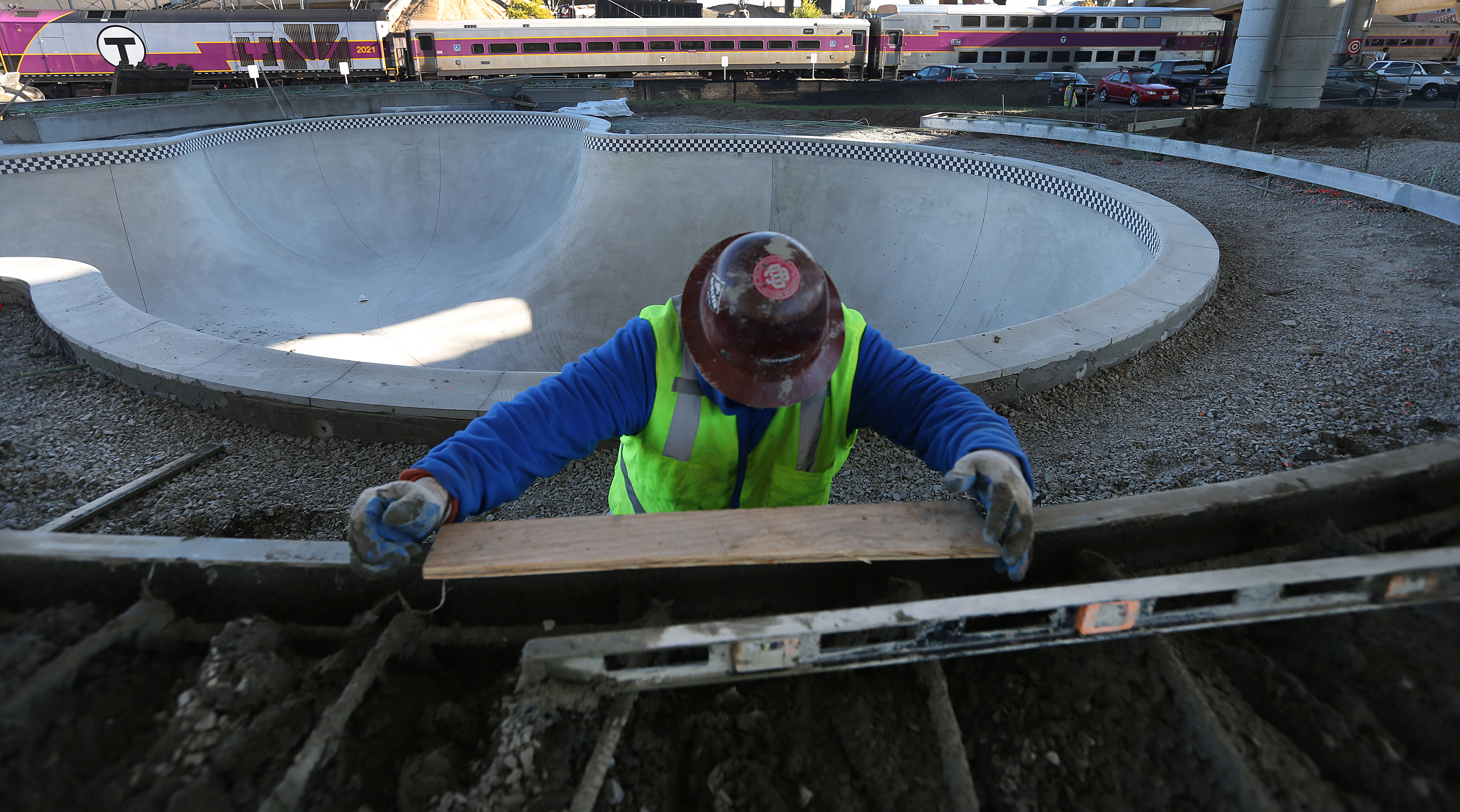 A worker was seen at the Lynch Family Skatepark.