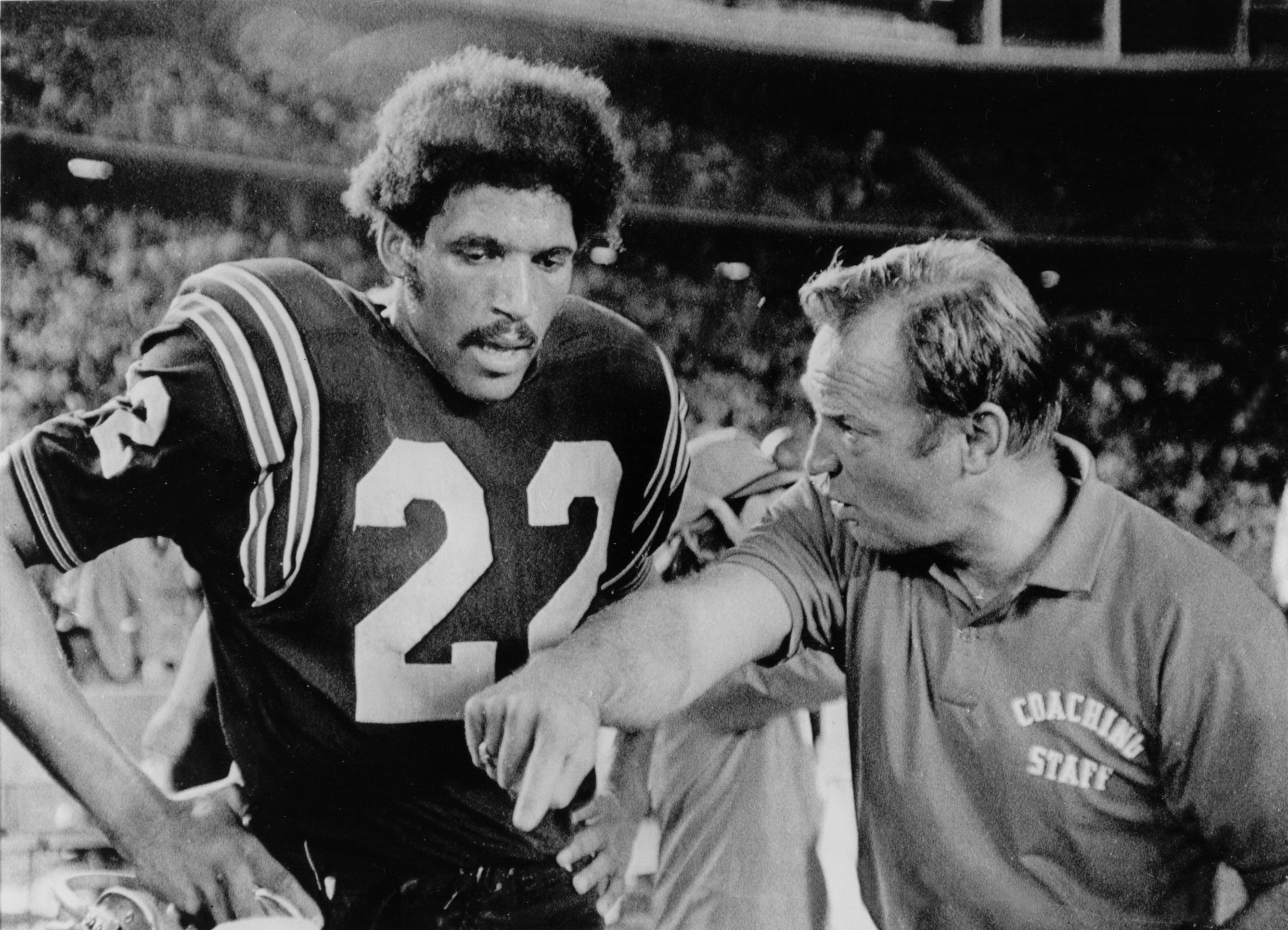 Isaac Curtis, shown with Don Coryell while playing at San Diego State in 1972, prompted the NFL’s “Isaac Curtis Rule” in 1974.