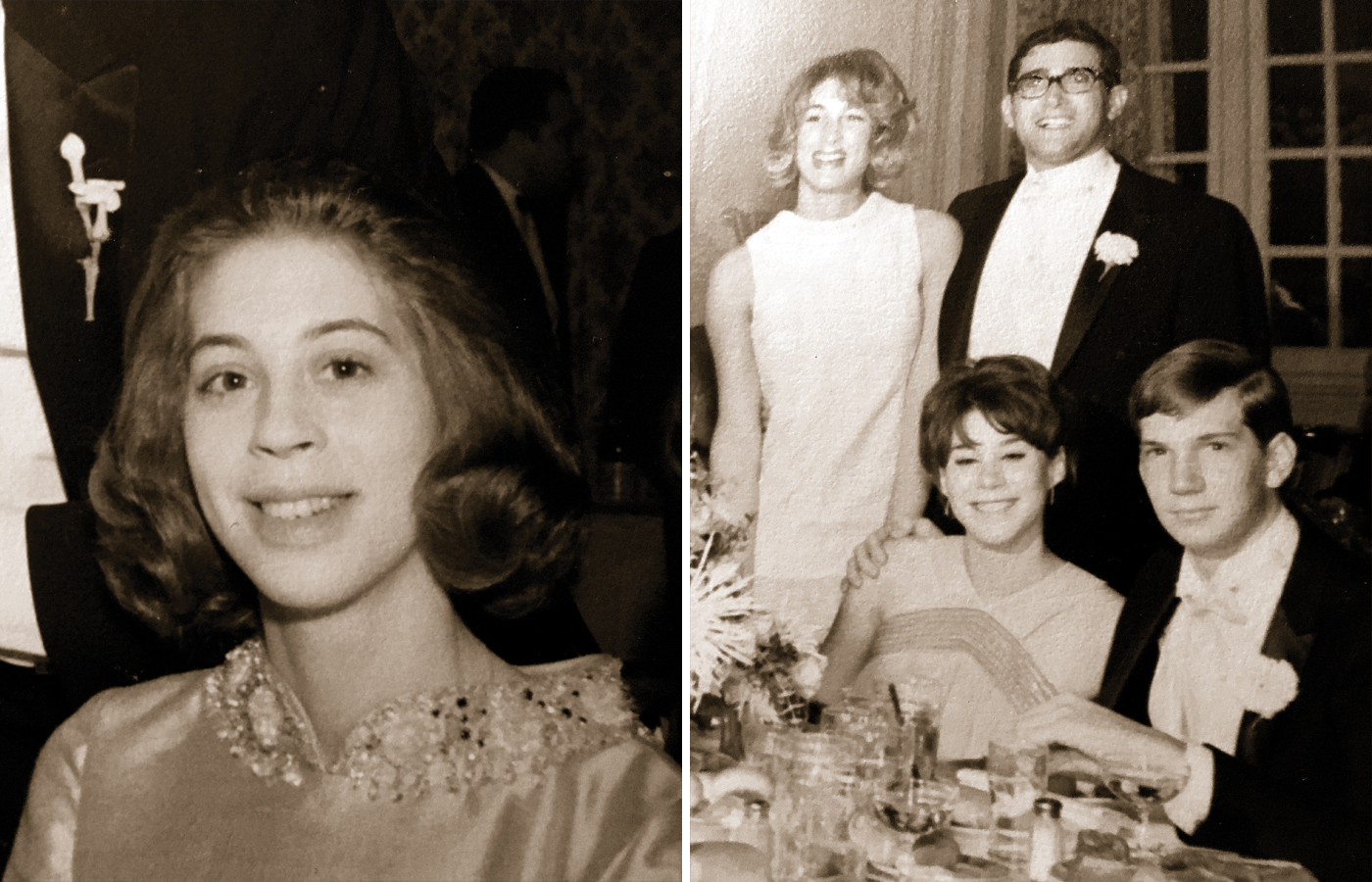 Lynda Waldman (left) at her cousin’s 1966 wedding. Sheryl Waldman (right, seated) at the same wedding.