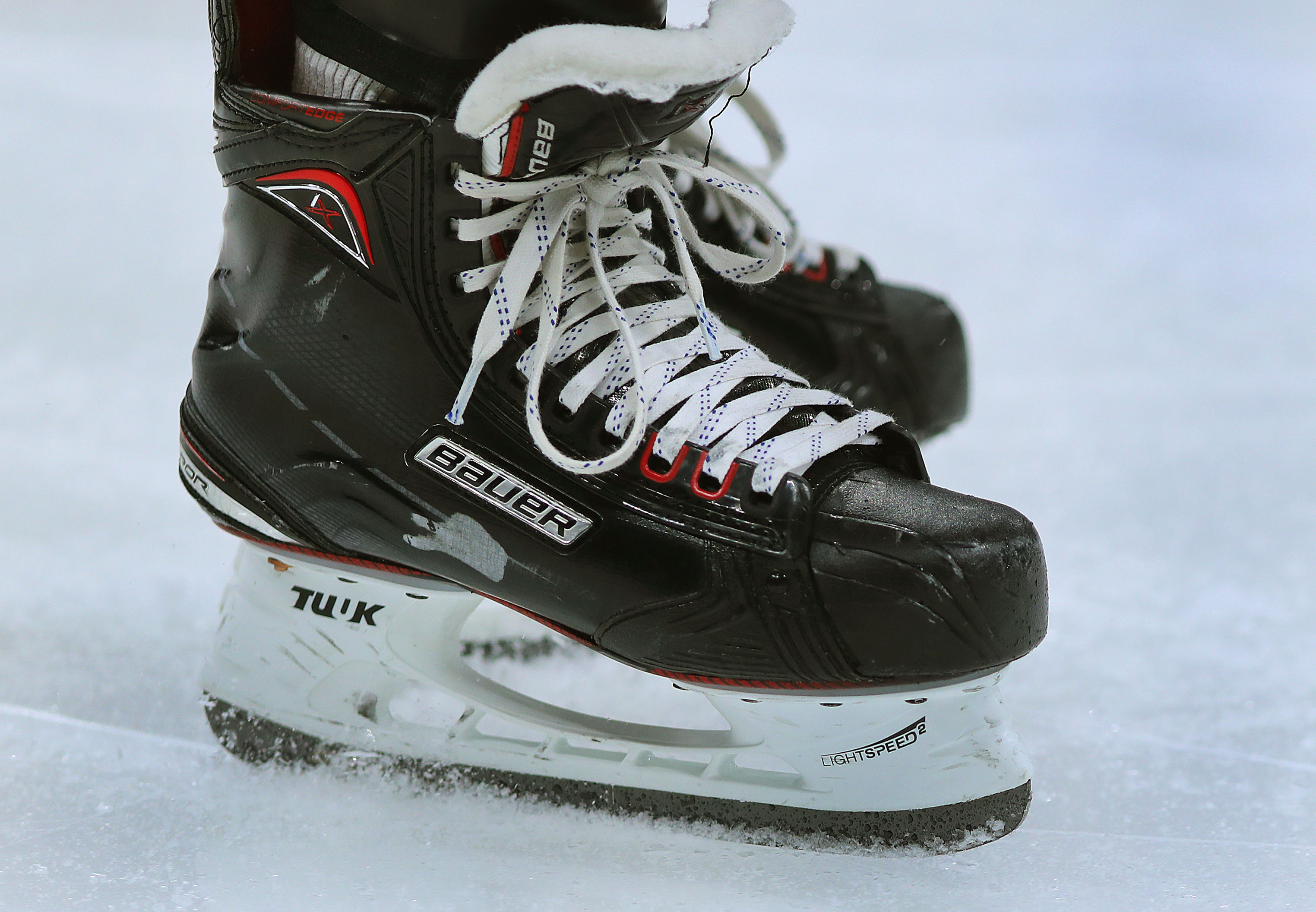 David Pastrnak’s current skates; he began with figure skates.